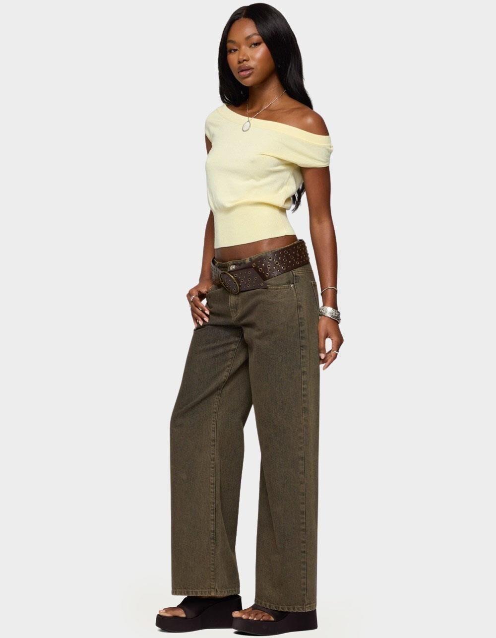 EDIKTED Michaela Off Shoulder Knit Top - YELLOW Product Image