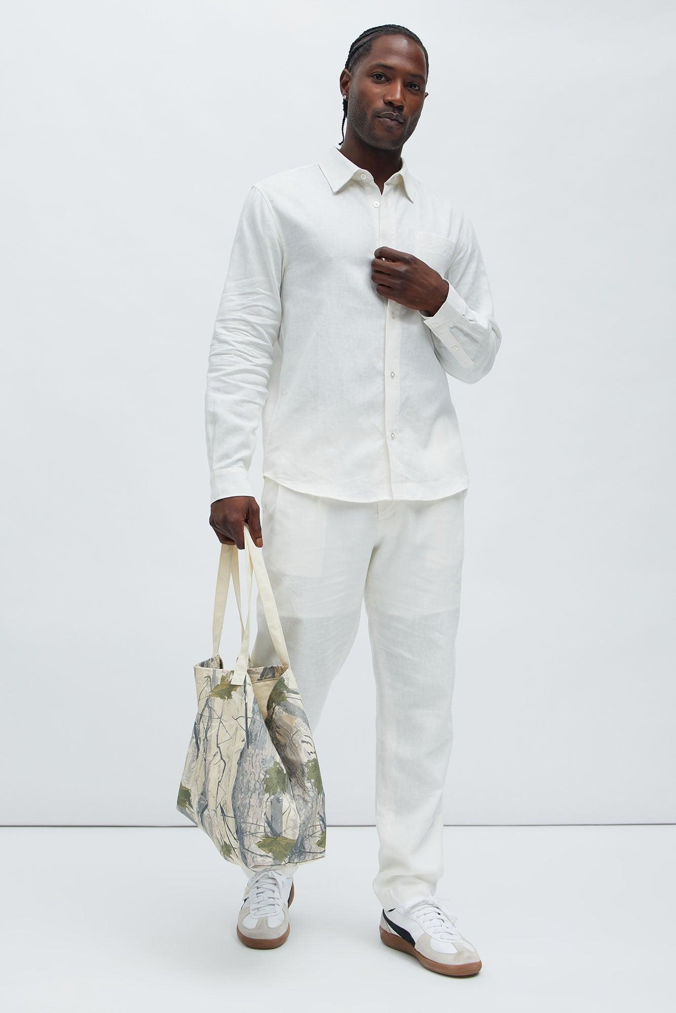 Bahamas Linen Single Pocket Long Sleeve Shirt - White Product Image