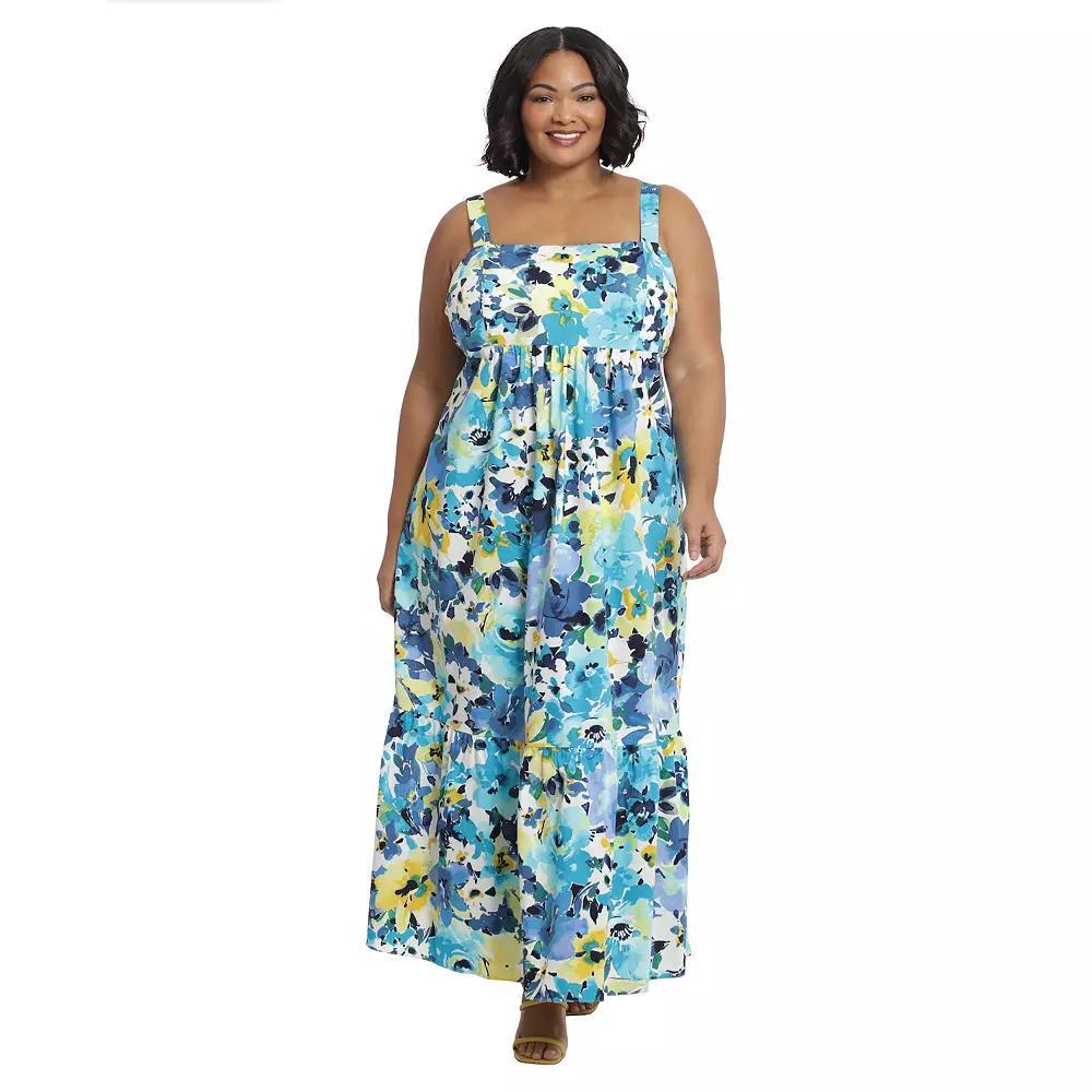 Plus Size London Times Smocked Back Maxi Dress, Women's, Size: 14 W, Blue Product Image