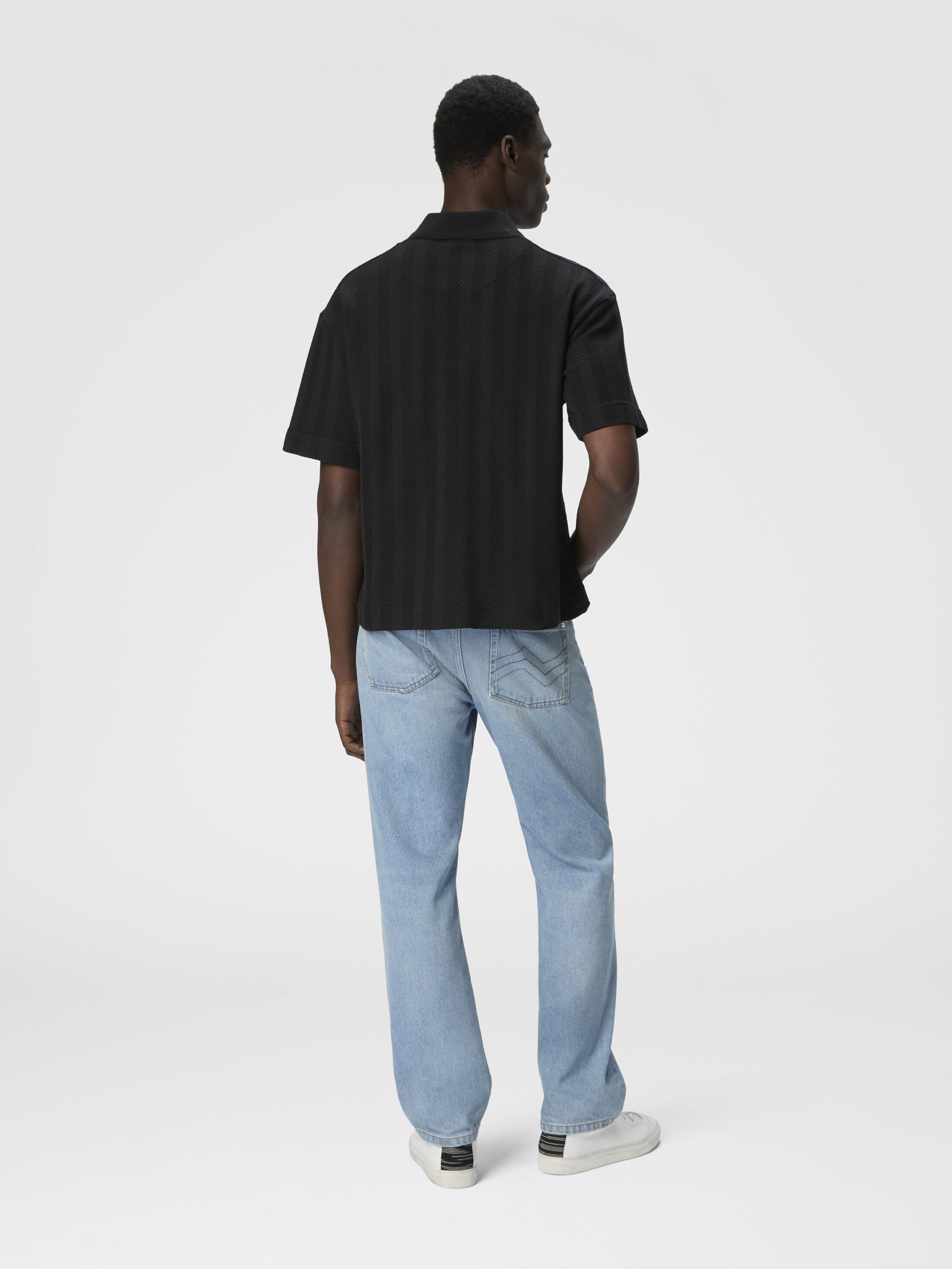 Cotton and viscose polo shirt with tone-on-tone zigzag Product Image