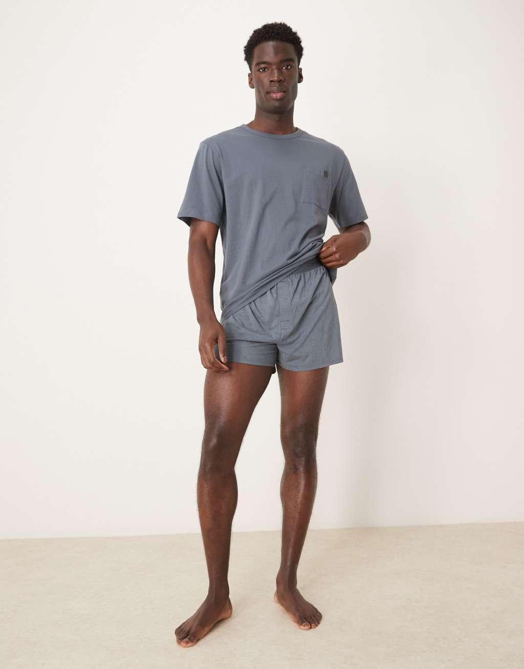 Calvin Klein Modern Cotton t-shirt/boxer lounge set in blue gray Product Image