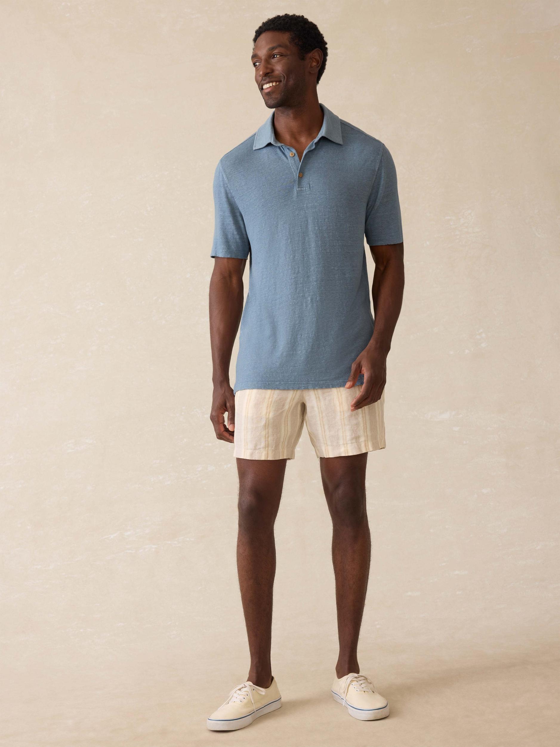 Short-Sleeve Linen Polo - Deep Marine Male Product Image