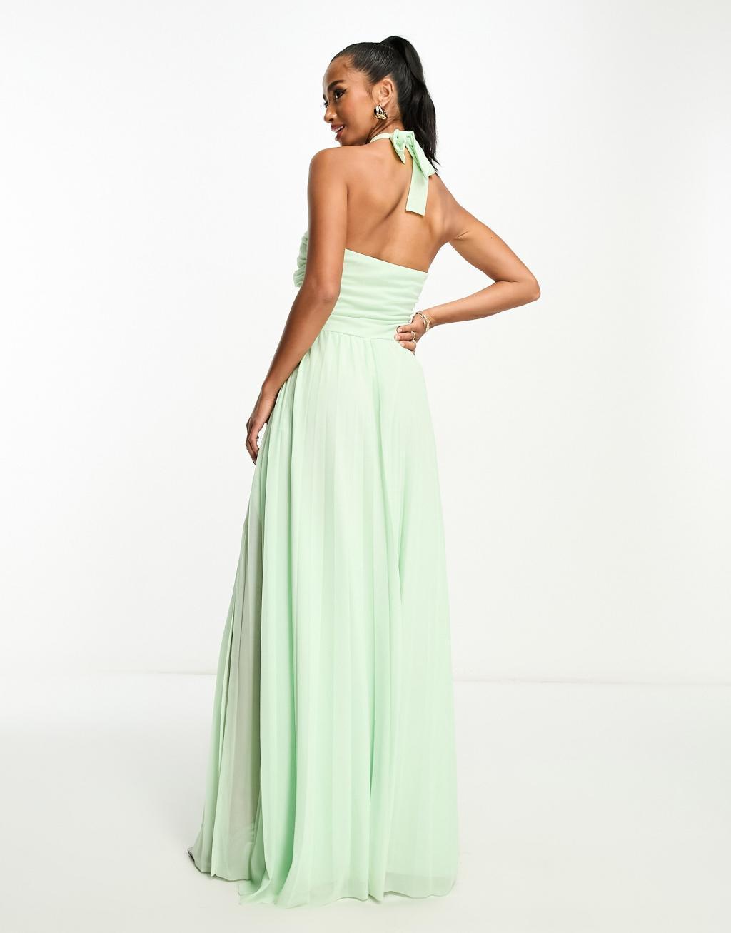 ASOS DESIGN Petite halterneck channel mesh maxi dress Product Image