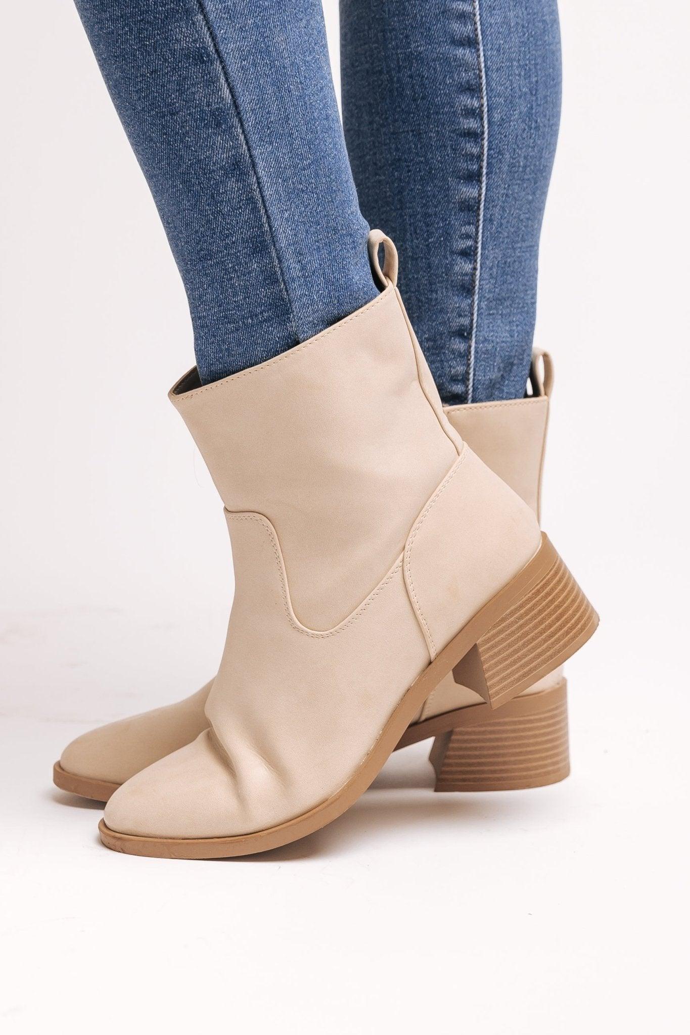 Elena Beige Heeled Booties - FINAL SALE Female Product Image