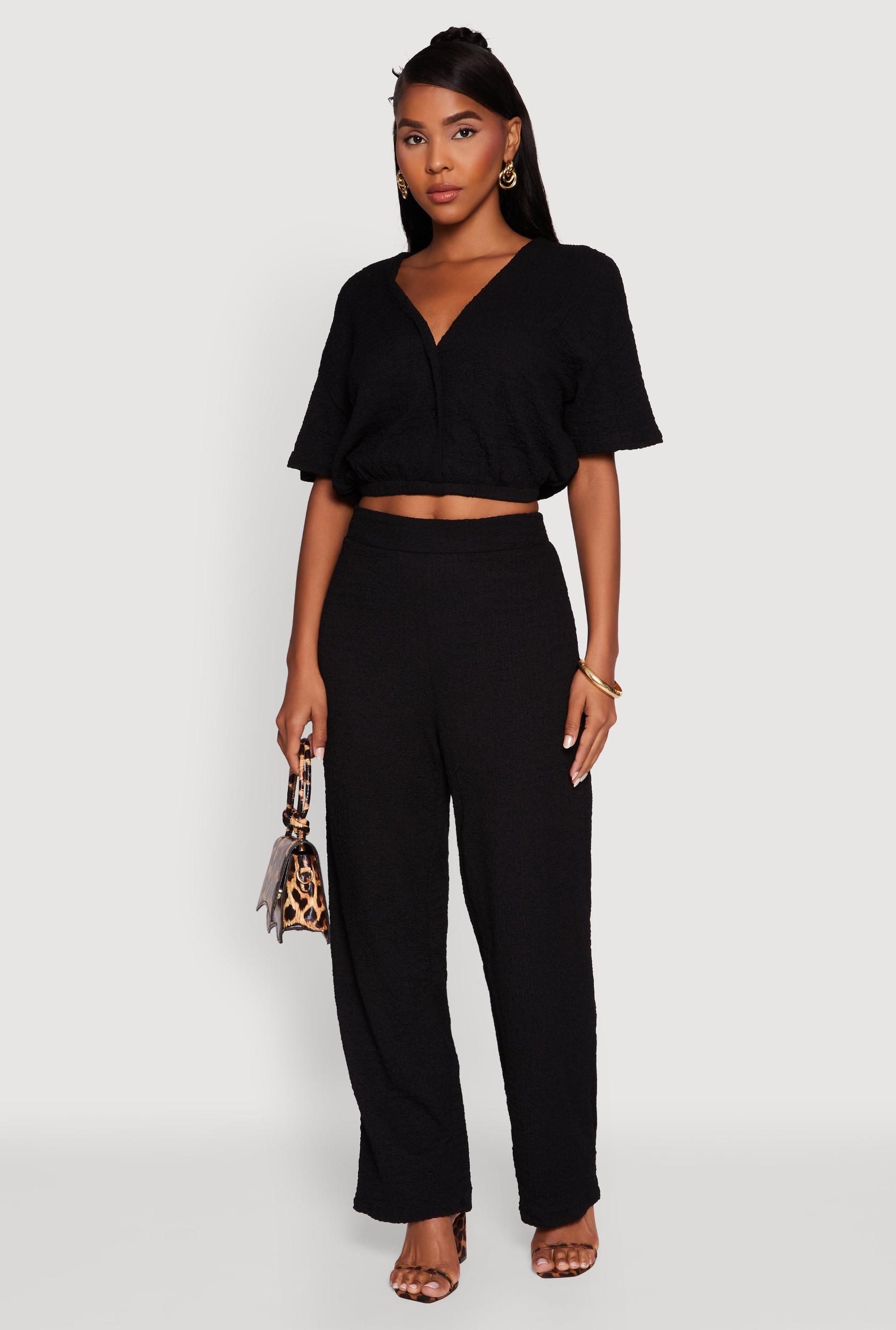 Womens Trendy Solid High Waisted Wide Leg Pants Product Image