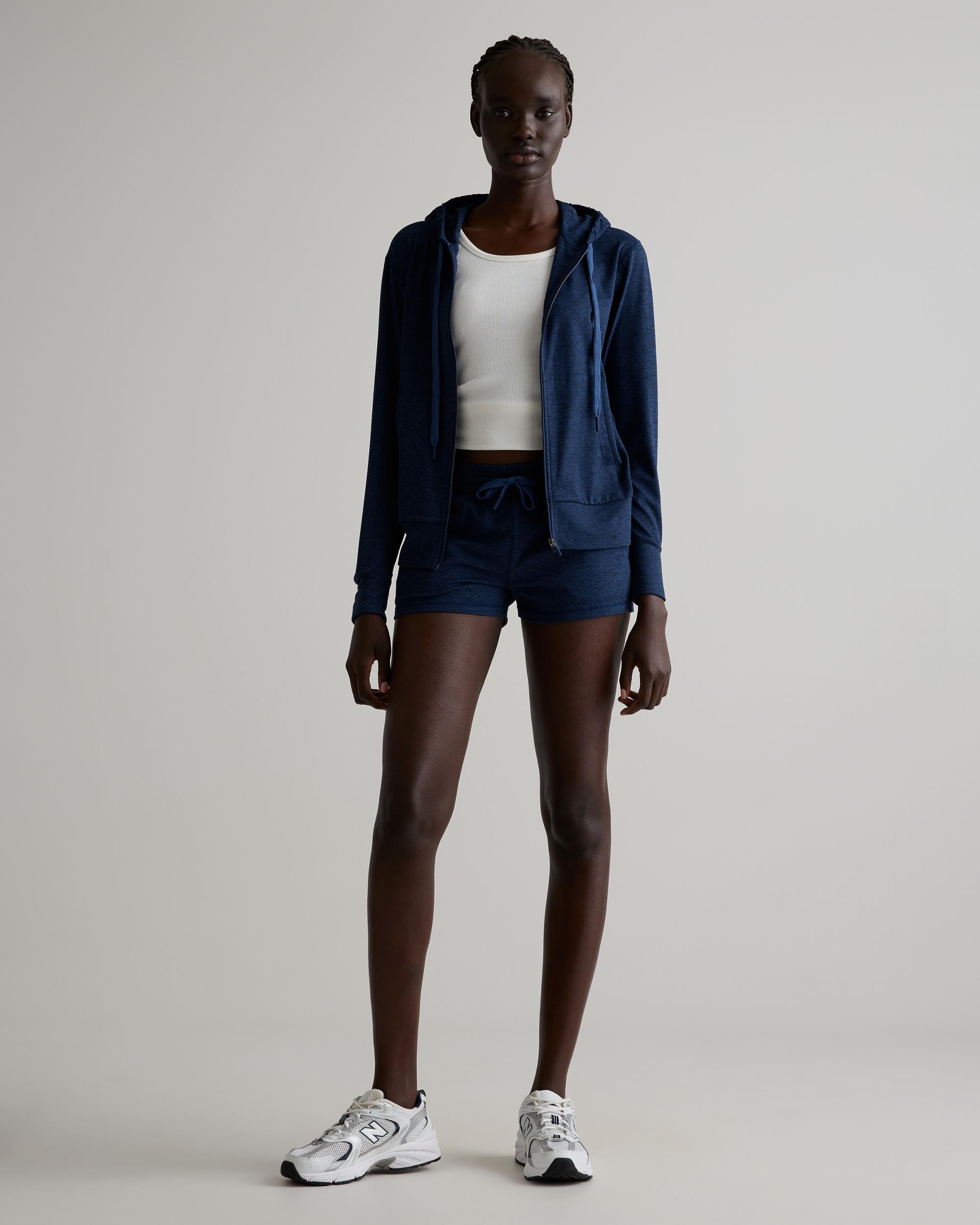 Quince | Women's Super Soft Performance Full Zip Hoodie in Navy, Flowknit Activewear, Recycled Polyester Product Image