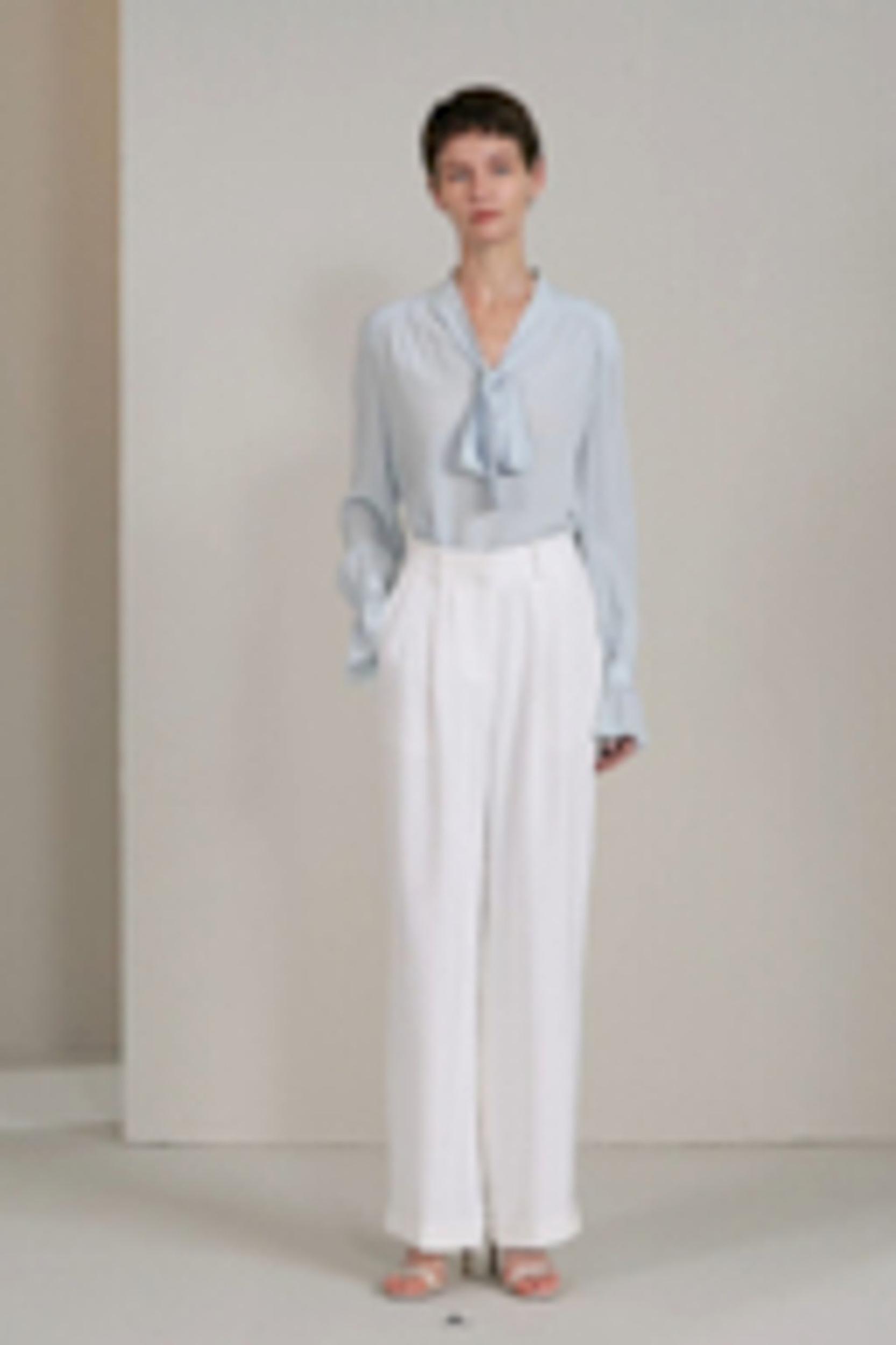 Silk V-neck Ribbon Blouse Product Image
