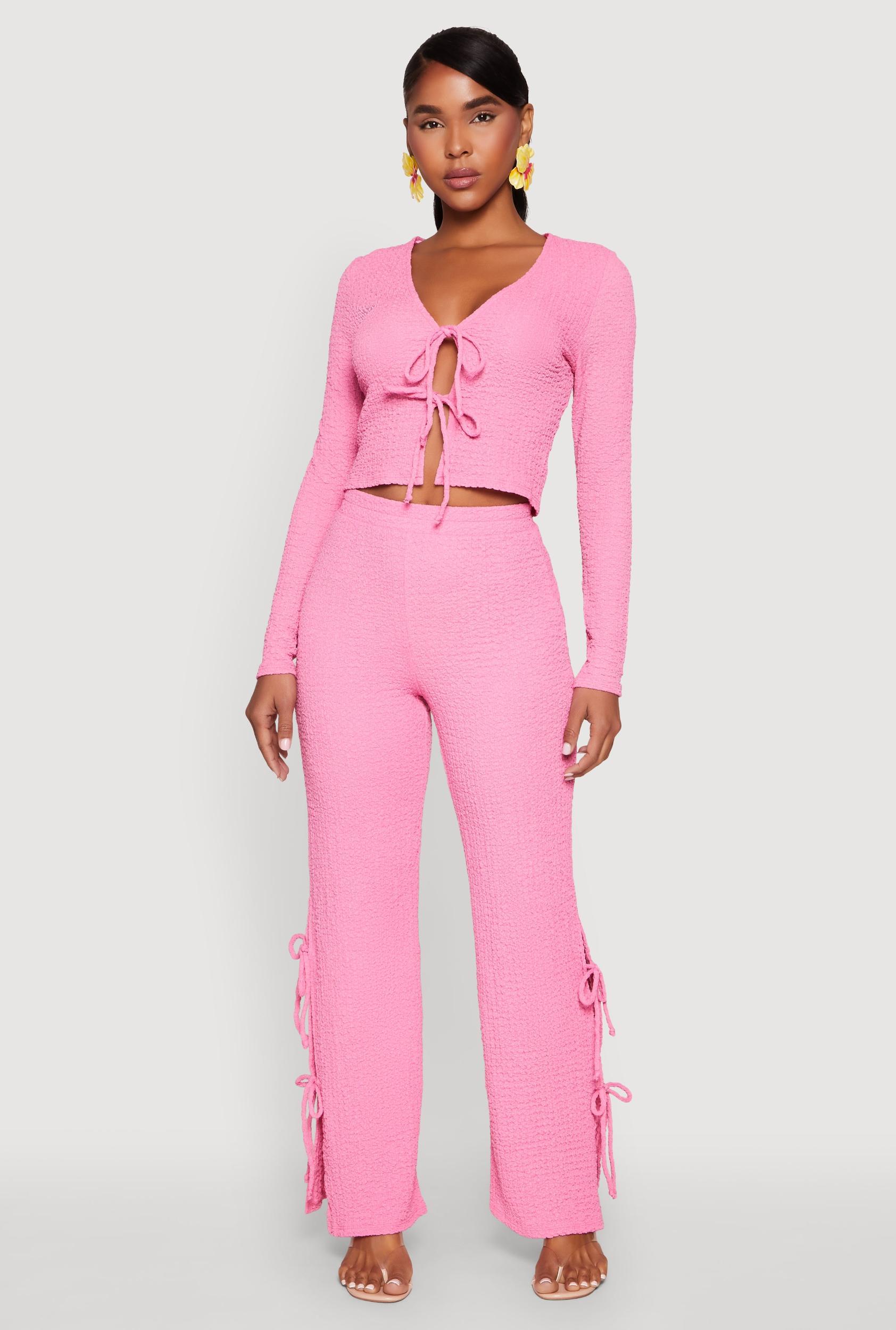 Womens Textured Knit Double Side Tie Slit Pants Product Image