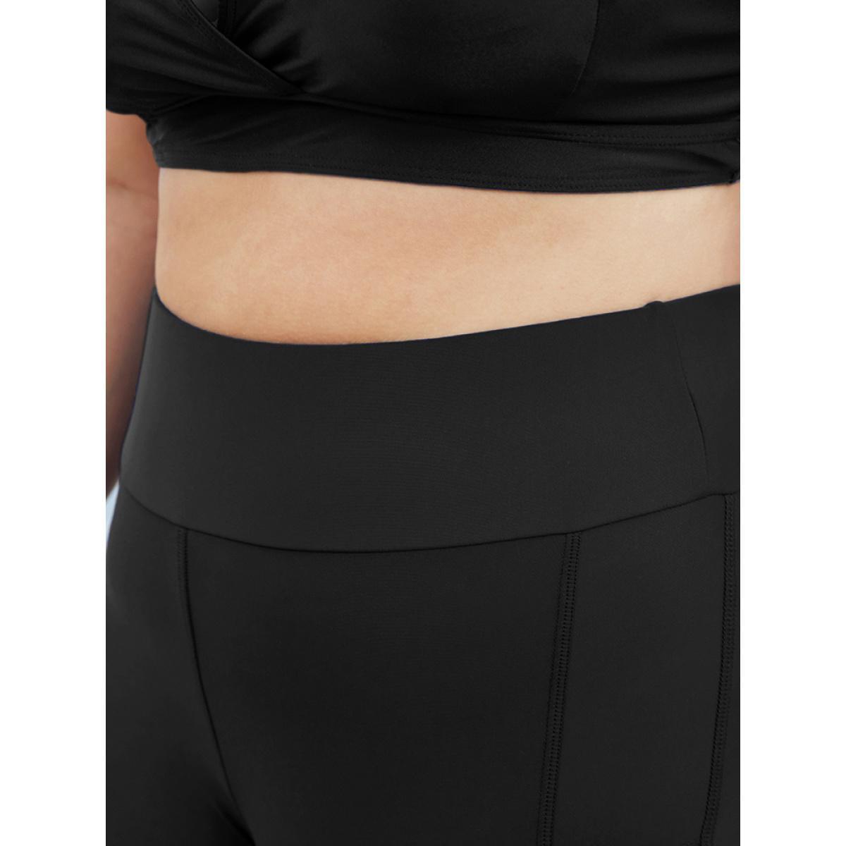 Plus Size Solid Wideband Waist Swim Shorts Women's Swimwear Black Beach Non High stretch Skinny High Rise Curve Swim Bottoms BloomChic 26/4X Product Image