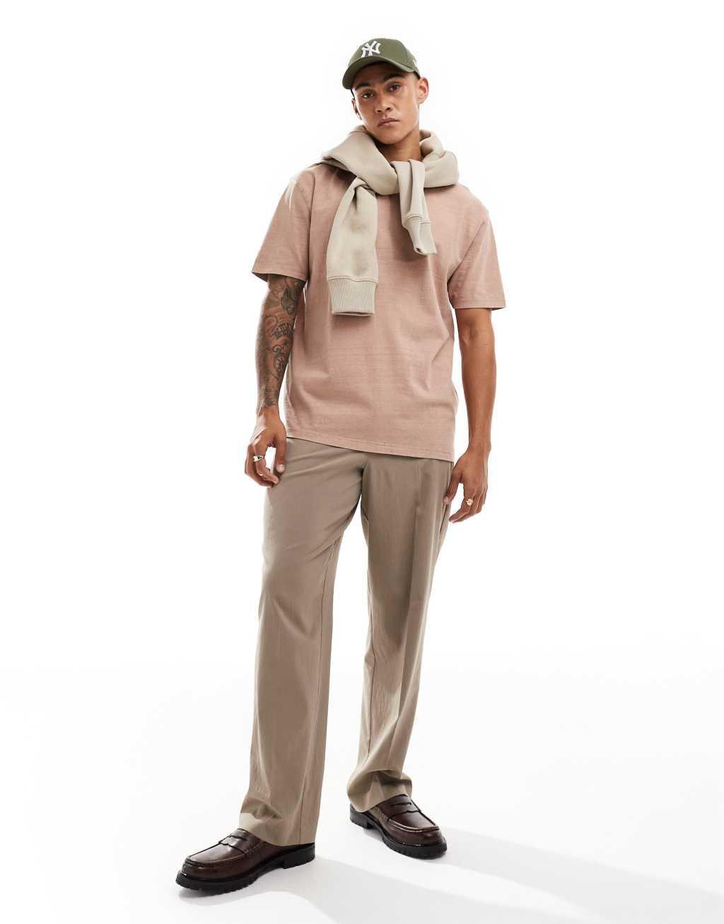 ASOS DESIGN heavyweight relaxed t-shirt in washed brown Product Image