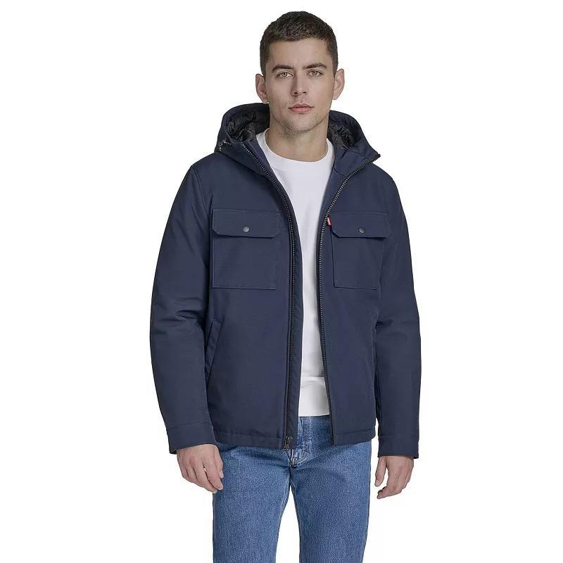 Men's Levi's® Soft Shell Quilt Lined Hooded Storm Coat, Size: Medium, Black Product Image