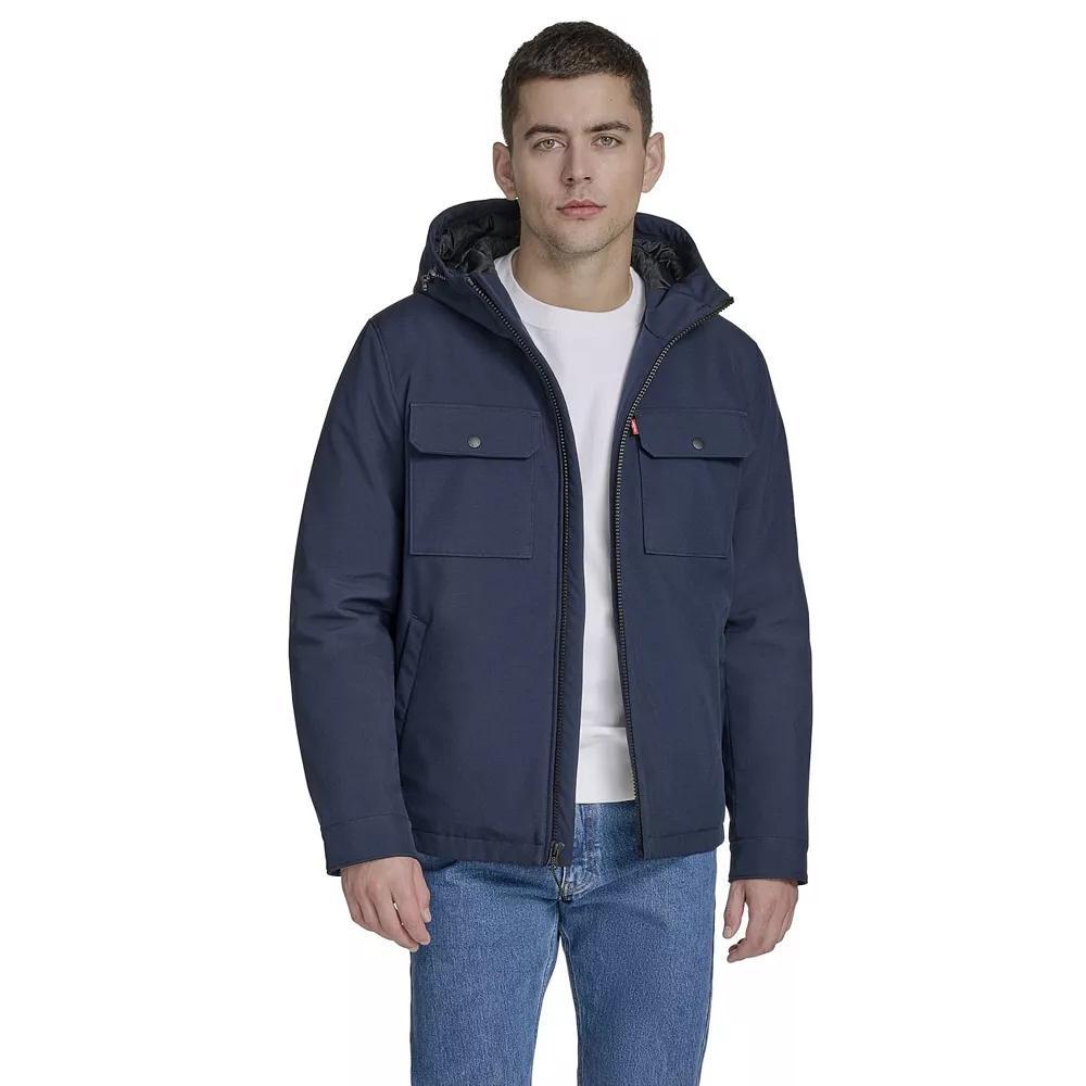 Men's Levi's® Soft Shell Quilt Lined Hooded Storm Coat, Size: Medium, Black Product Image