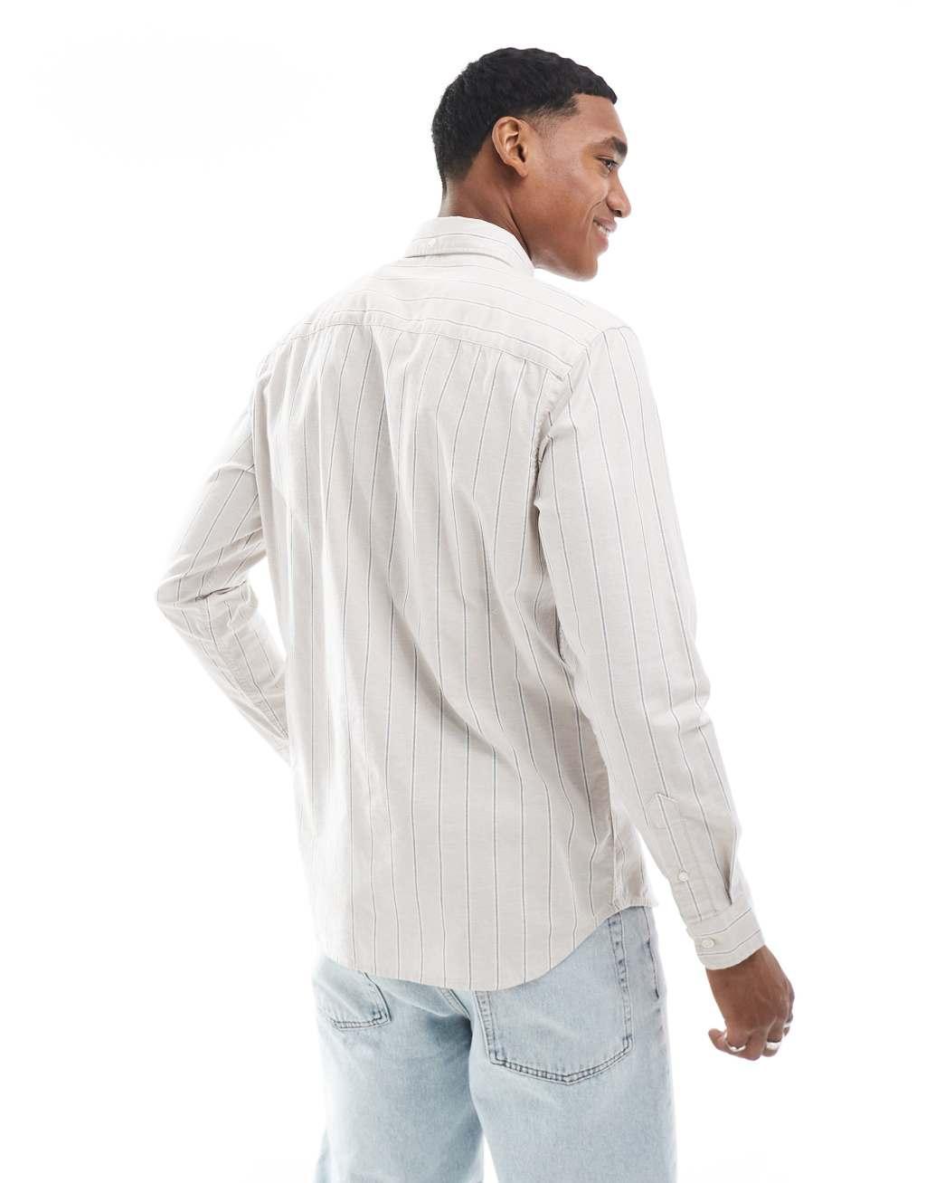 Jack & Jones stripe oxford shirt in beige Product Image