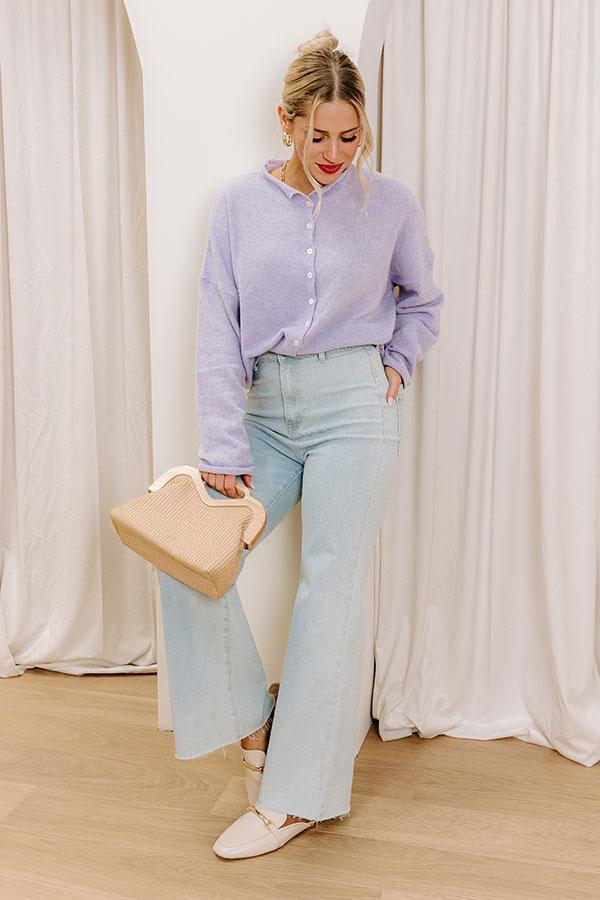 Coffee Shop Cutie Knit Cardigan in Lavender Product Image