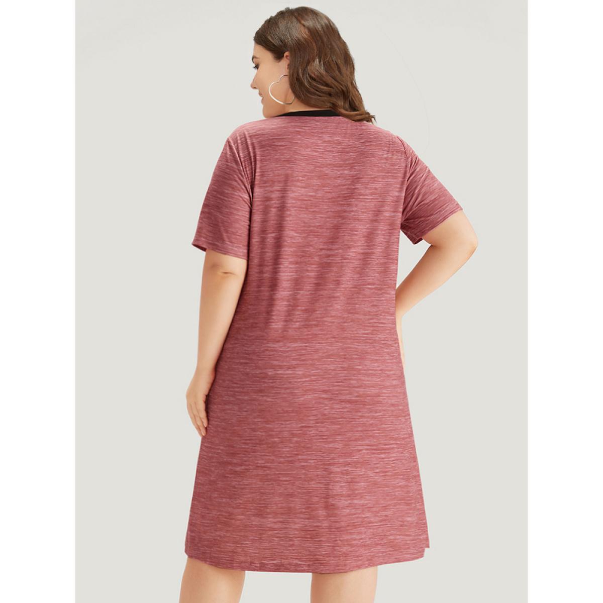 Plus Size Colorblock Contrast Striped Pocket Crew Neck Dress Russet Women Casual Patchwork Round Neck Short sleeve Curvy Midi Dress BloomChic 22-24/3X Product Image