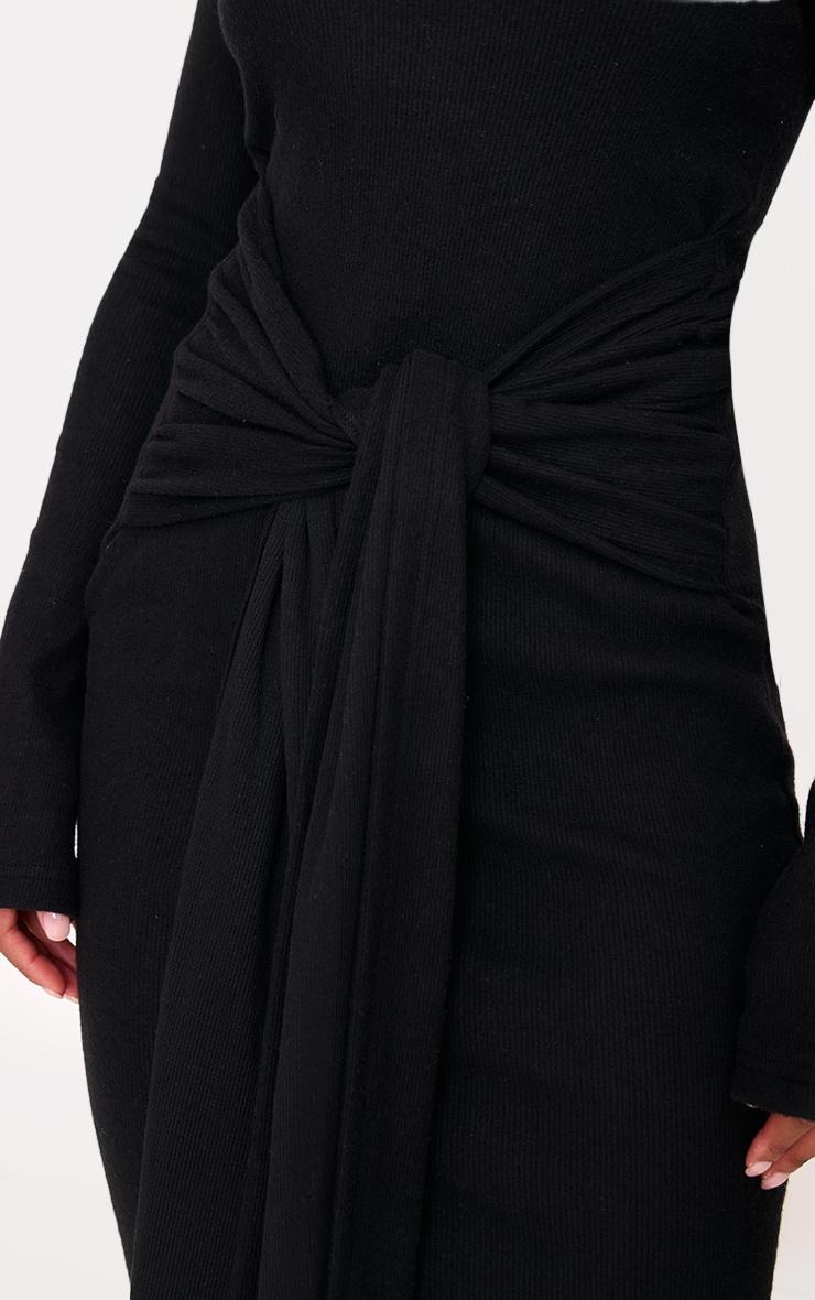 Black Heavy Brushed Rib Wrap Tie Maxi Dress Product Image