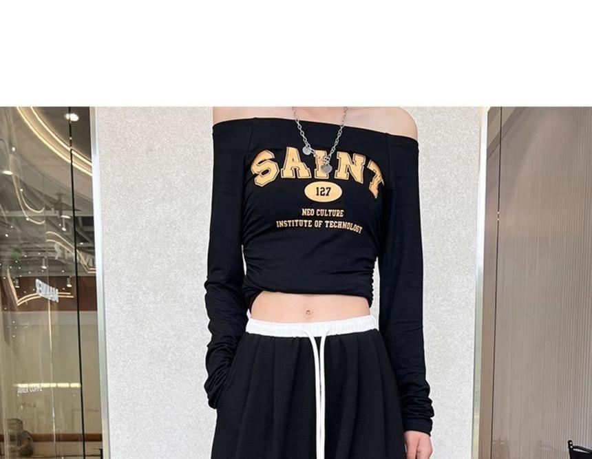 Drawstring Waist Two Tone Wide Leg Sweatpants Product Image