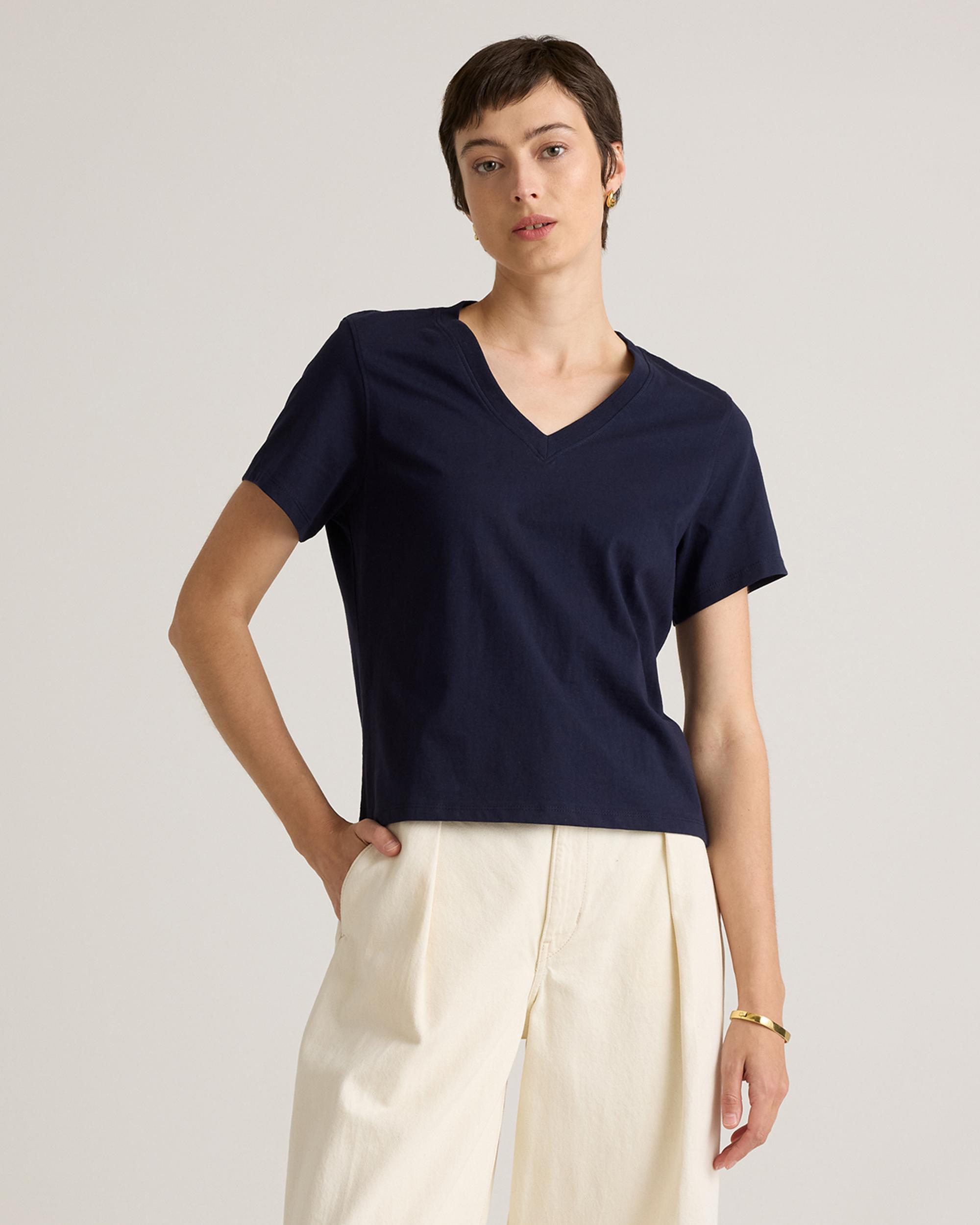 Quince | Women's Boxy V-Neck T-Shirt Organic Cotton Product Image
