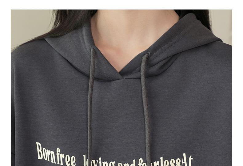 Drawstring Drop Shoulder Lettering Hoodie Product Image