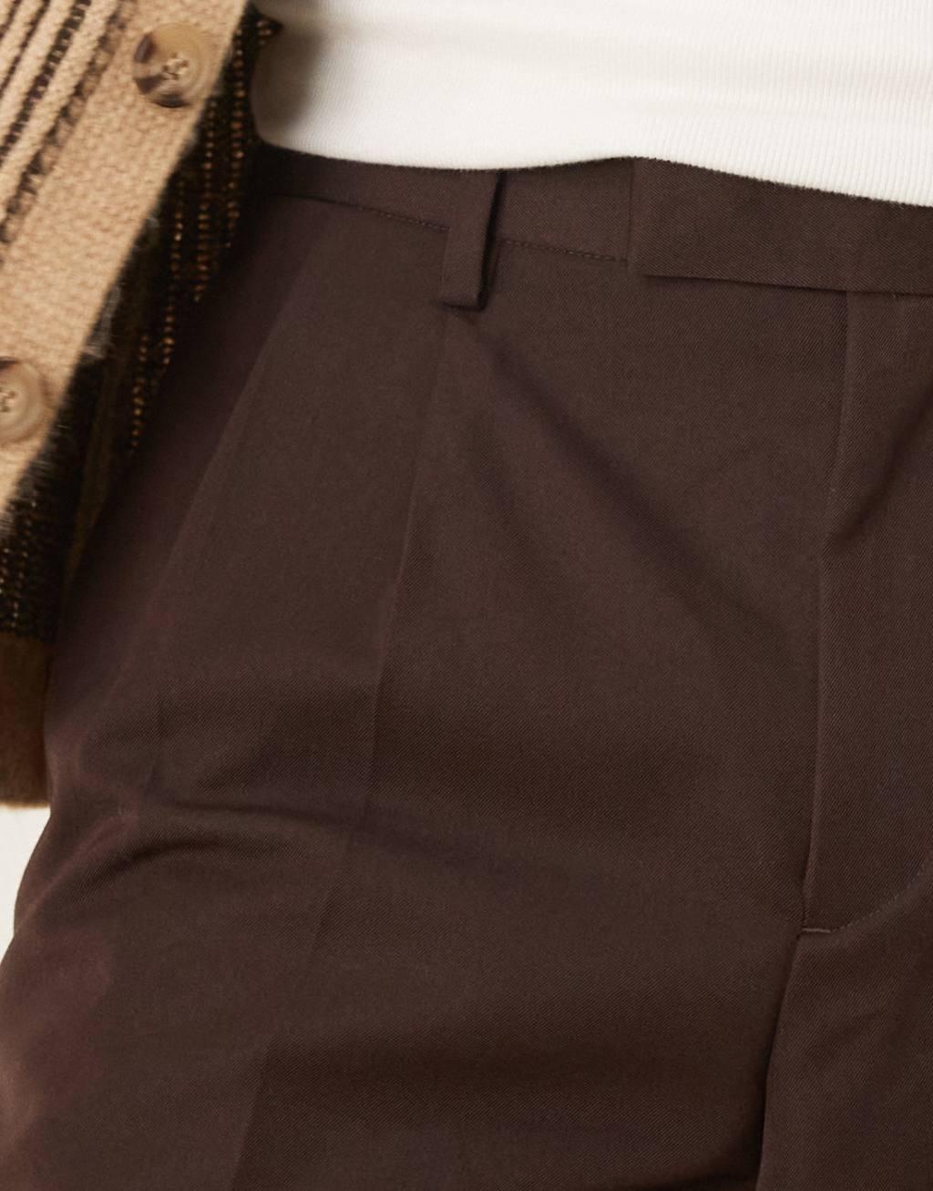 ASOS DESIGN smart wide leg pants with double pleats in brown Product Image