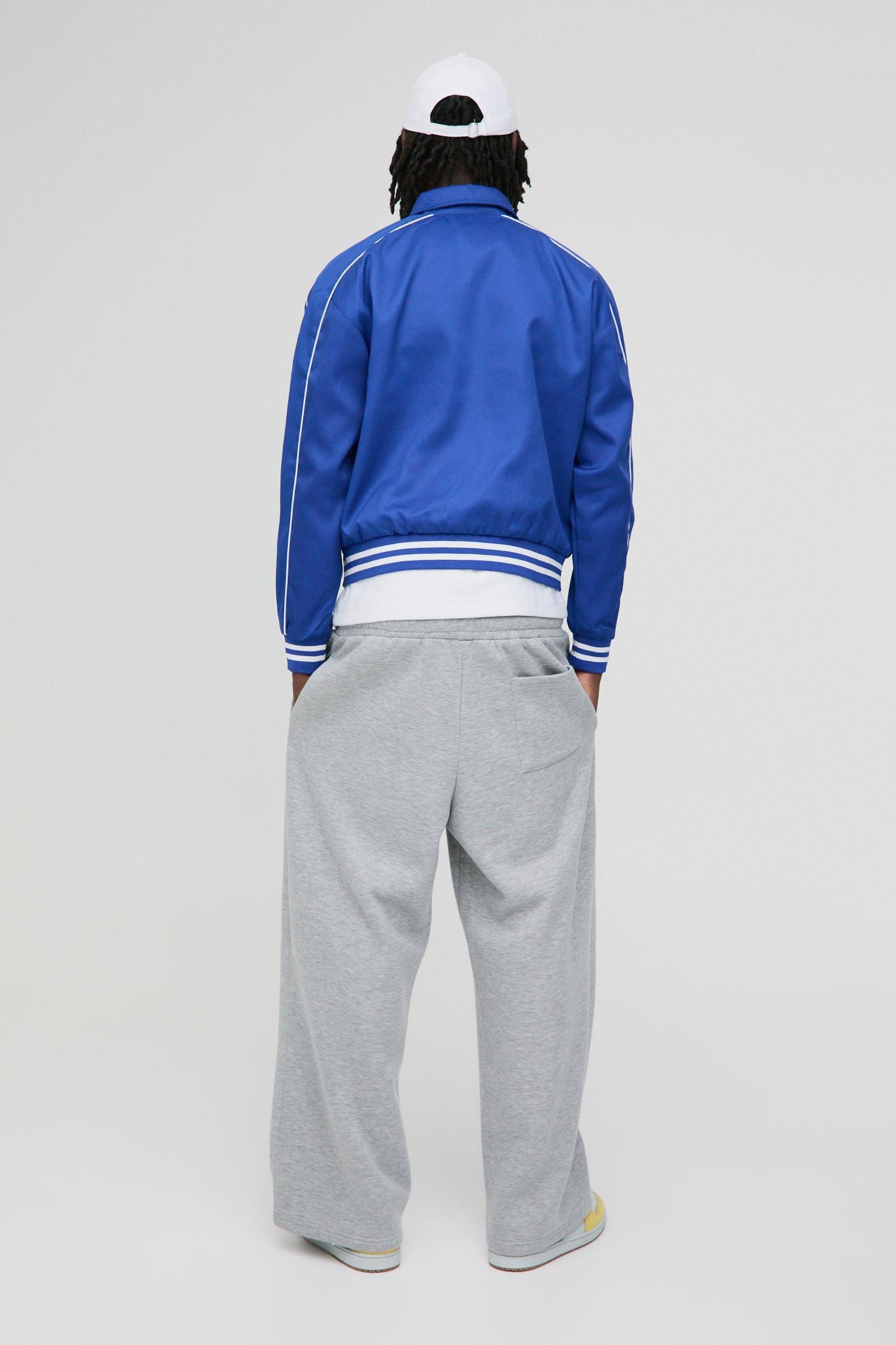Boxy Twill Moto Collared Bomber Jacket In Blue | boohooMAN USA Product Image