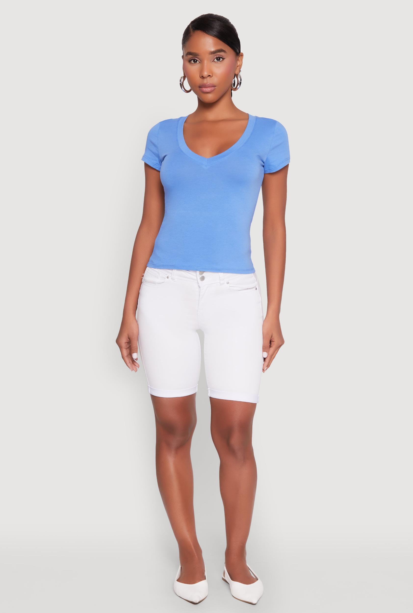 Womens Solid V Neck Short Sleeve Tee Product Image