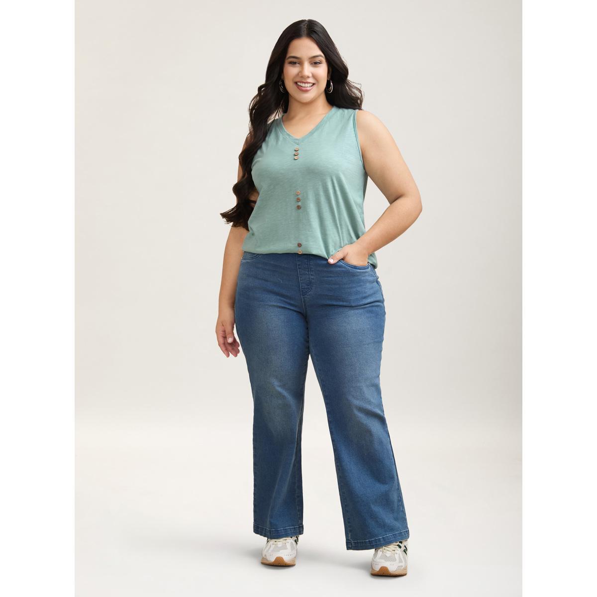 Plus Size Bamboo Cotton Stretchy Button Vest Women Greenbean Casual Slit V-neck Everyday Tank Tops Camis BloomChic 28/5X Product Image