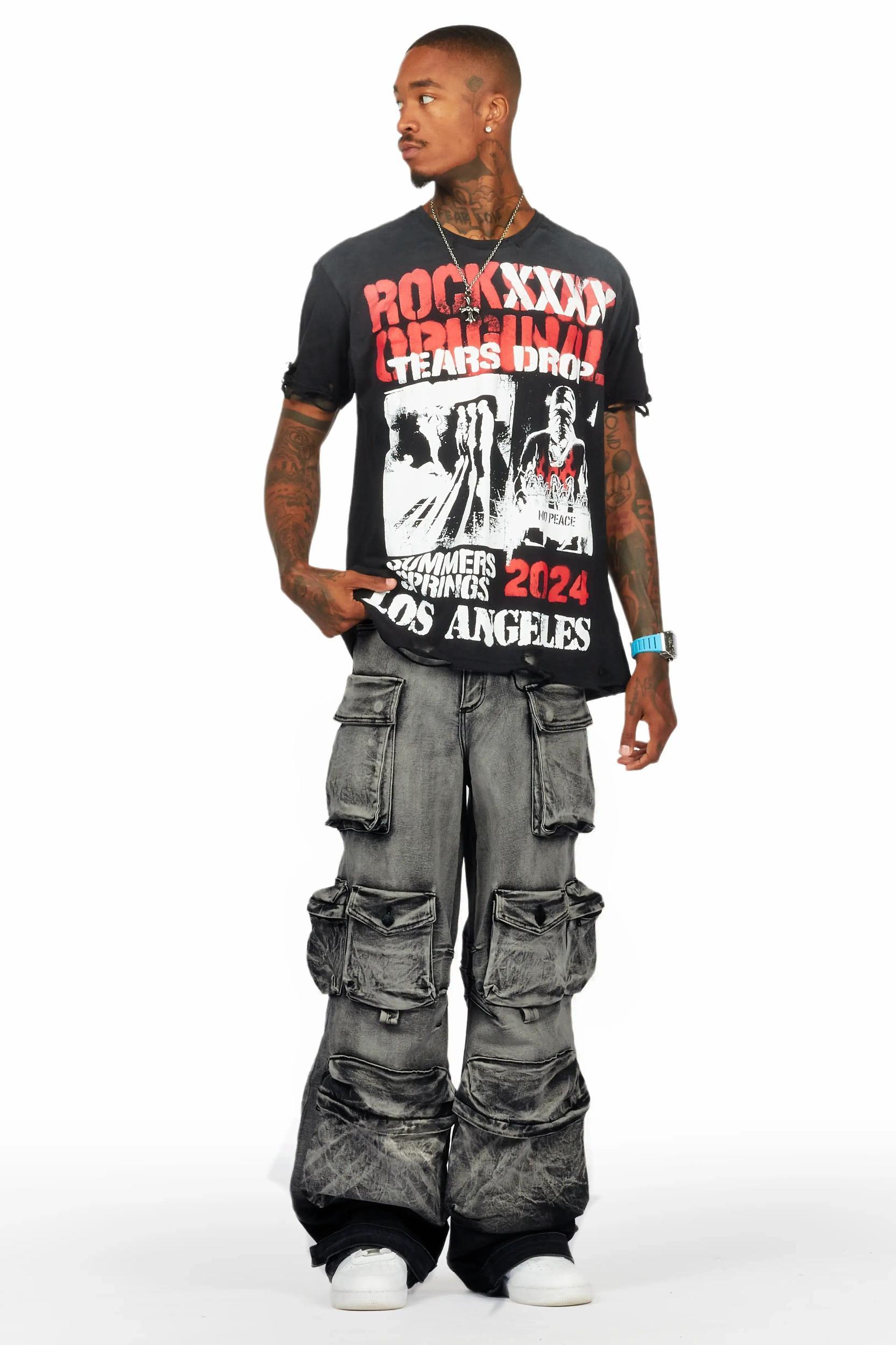 Mahesh Dark Grey Wash Baggy Cargo Jean Male Product Image