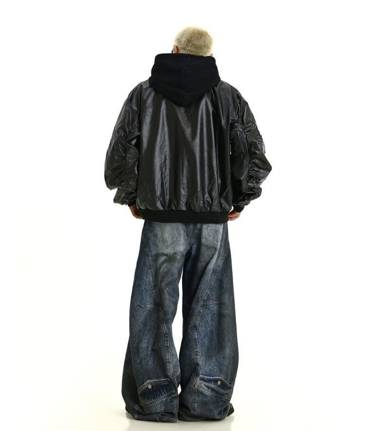 RT No. 11622 BLACK HOODED LEATHER JK Product Image