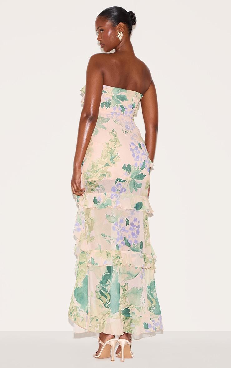 Yellow Printed Ruffled Bandeau Maxi Dress Product Image