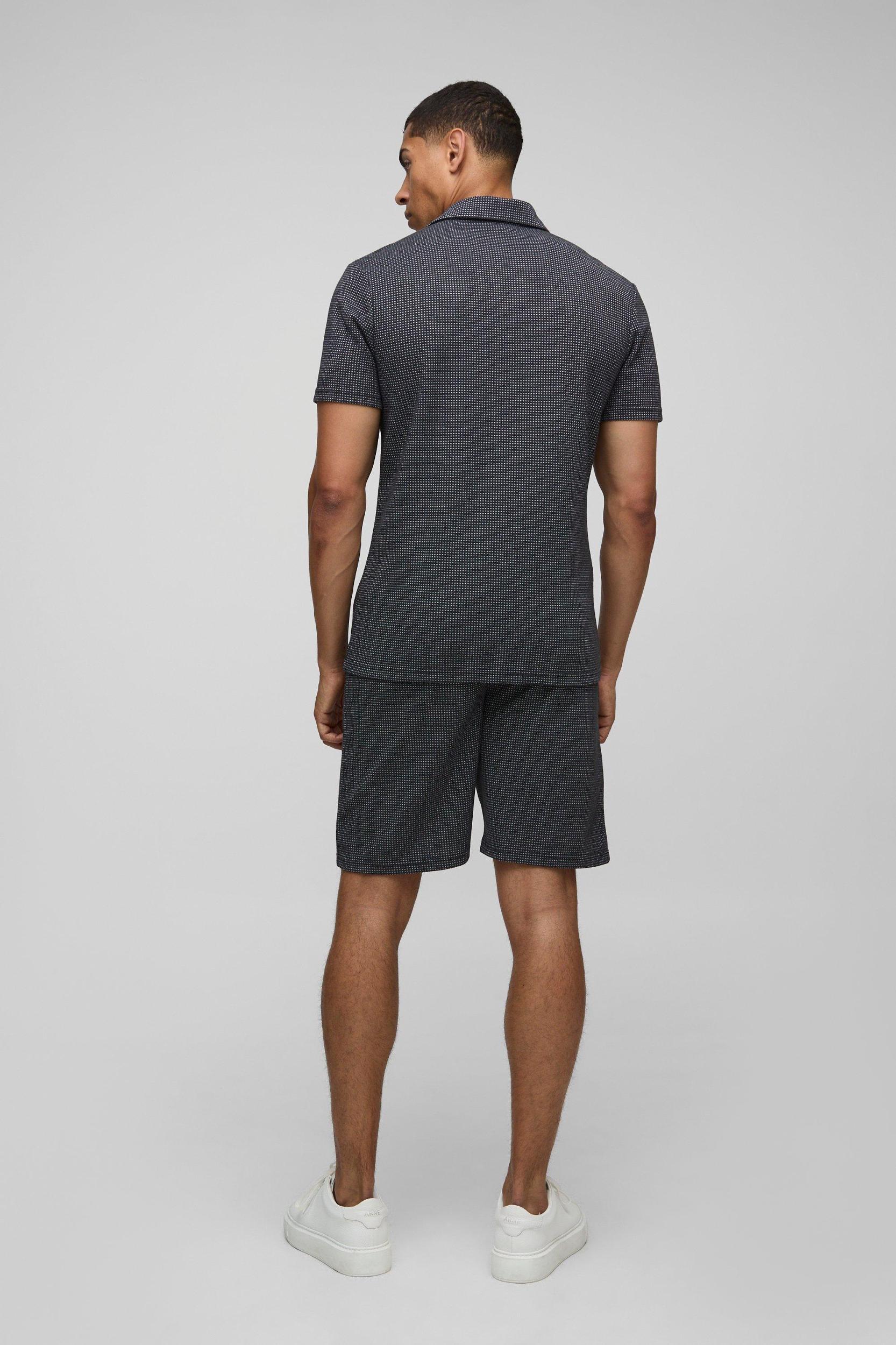 Slim Short Sleeve Collared Shirt & Comfort Pintuck Short | boohooMAN USA Product Image