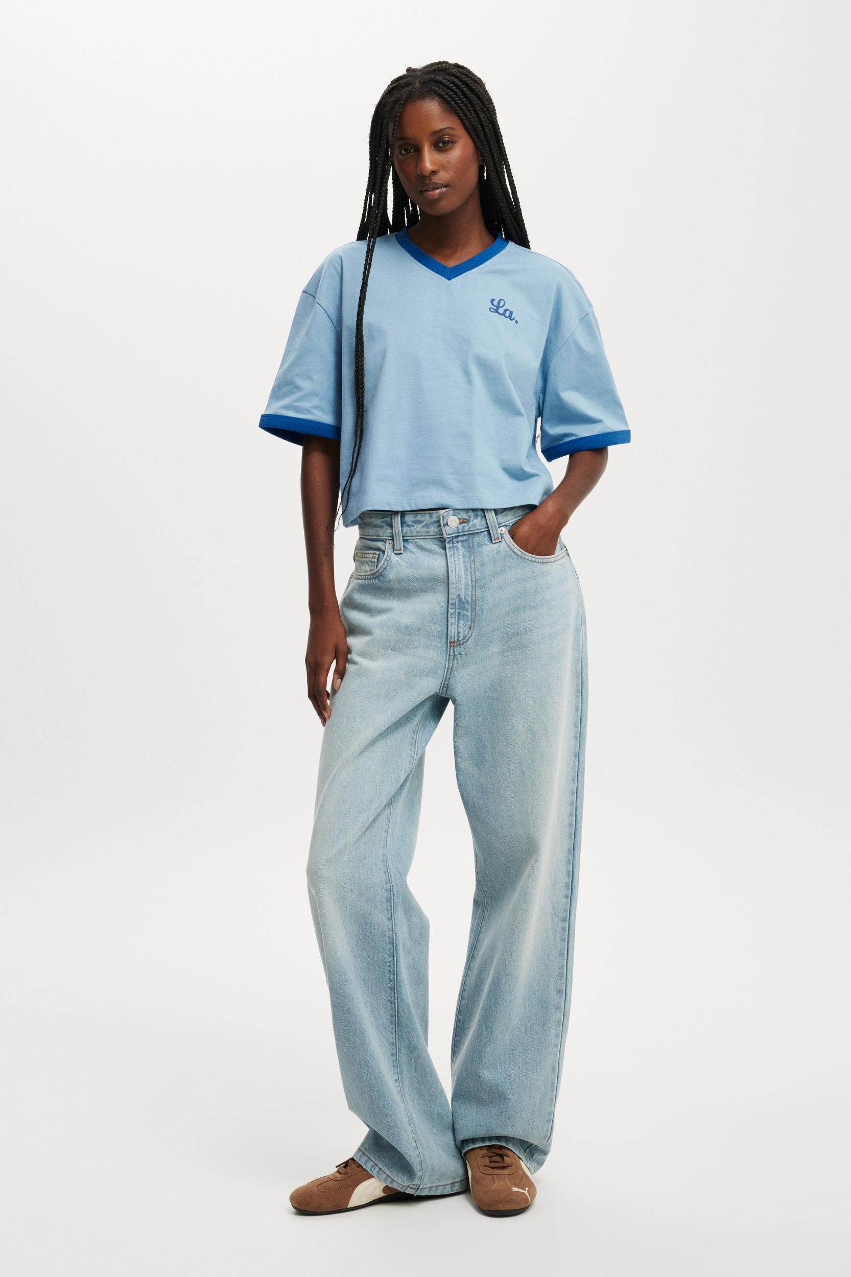 Cotton On Women - V Neck Boxy Crop Graphic Tee - Georges 72/white Product Image