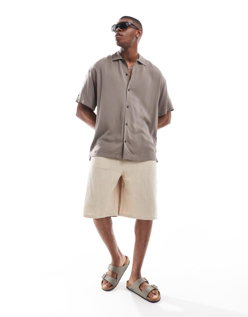 Jack & Jones viscose shirt in brown Product Image