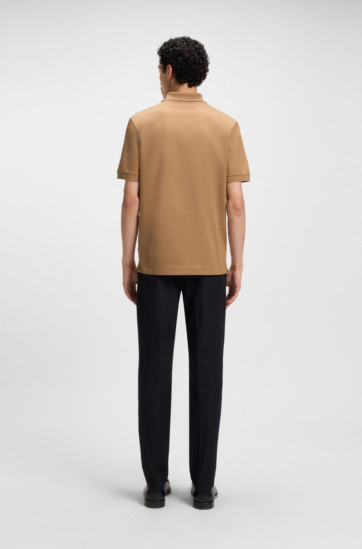 BOSS - Mercerized cotton polo shirt with contrast zip - Beige Product Image