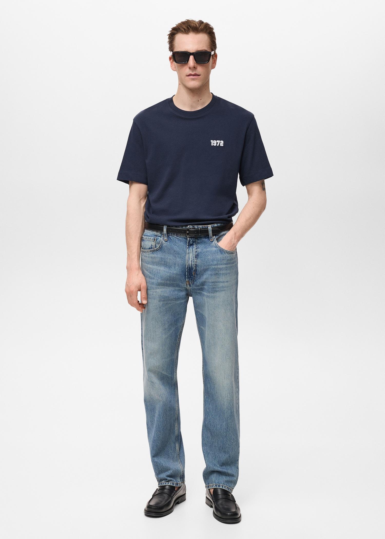 Embroidered cotton T-shirt - Men | MANGO USA Product Image