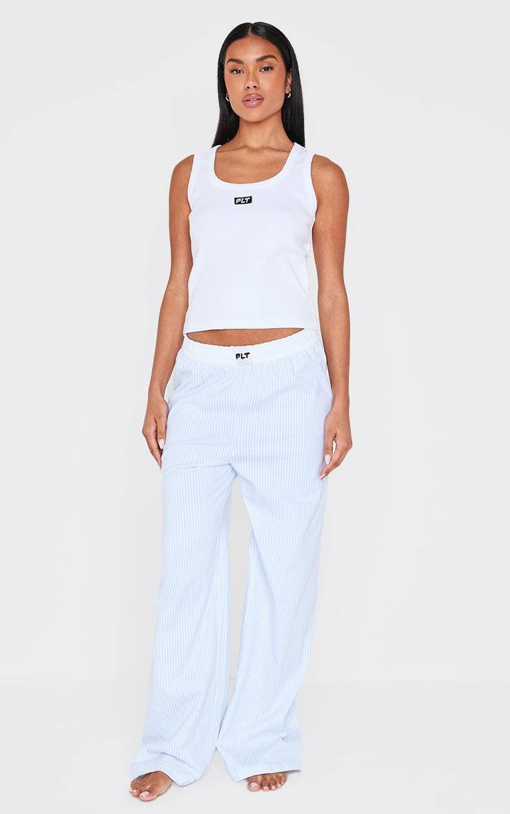 PRETTYLITTLETHING Blue Stripe Wide Leg Pj Bottoms Product Image
