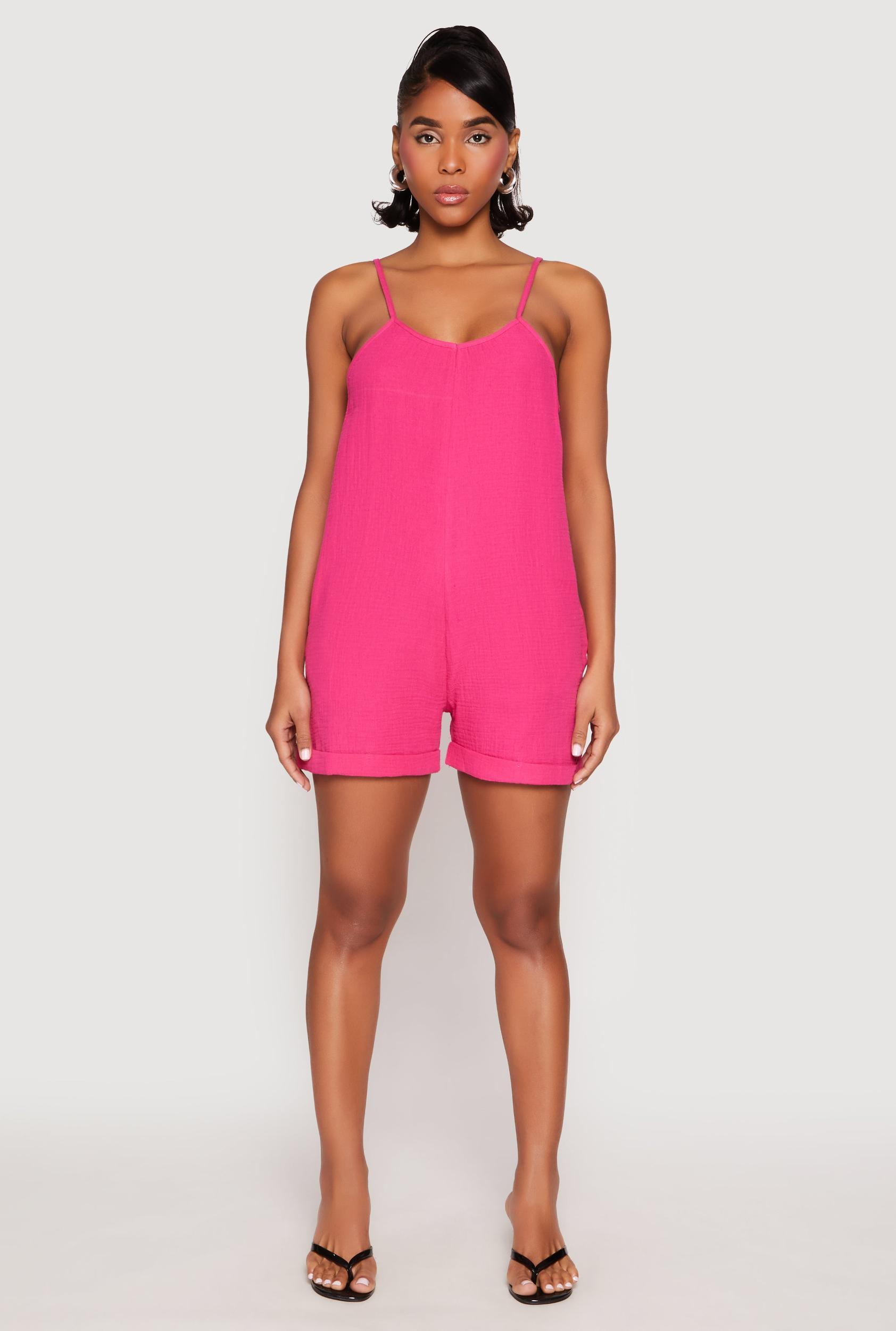 Womens Gauze Knit Side Pocket Romper Product Image