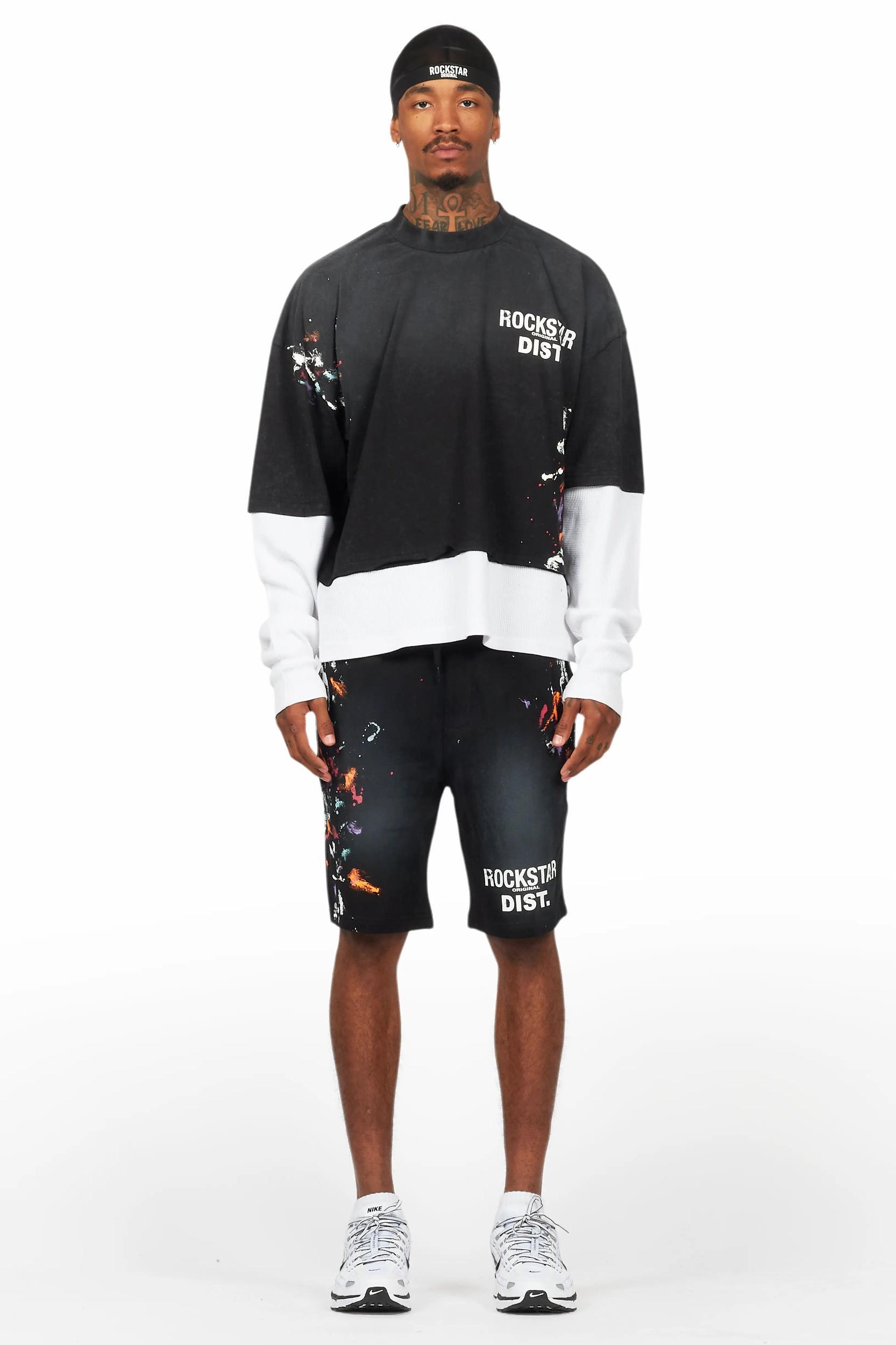 Darien Black Double Layer T-Shirt Short Set Male Product Image
