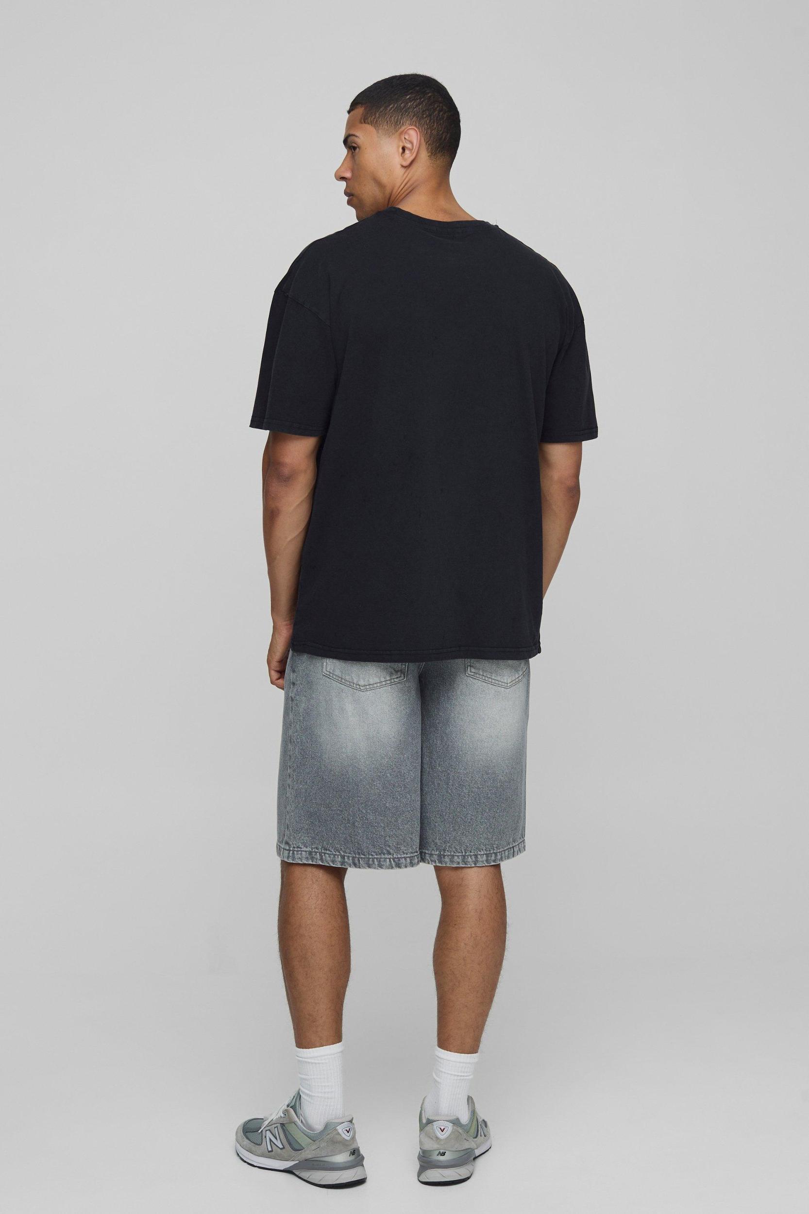 Black Oversized Washed Metallic Official Man Lip Graphic T-Shirt | boohooMAN USA Product Image
