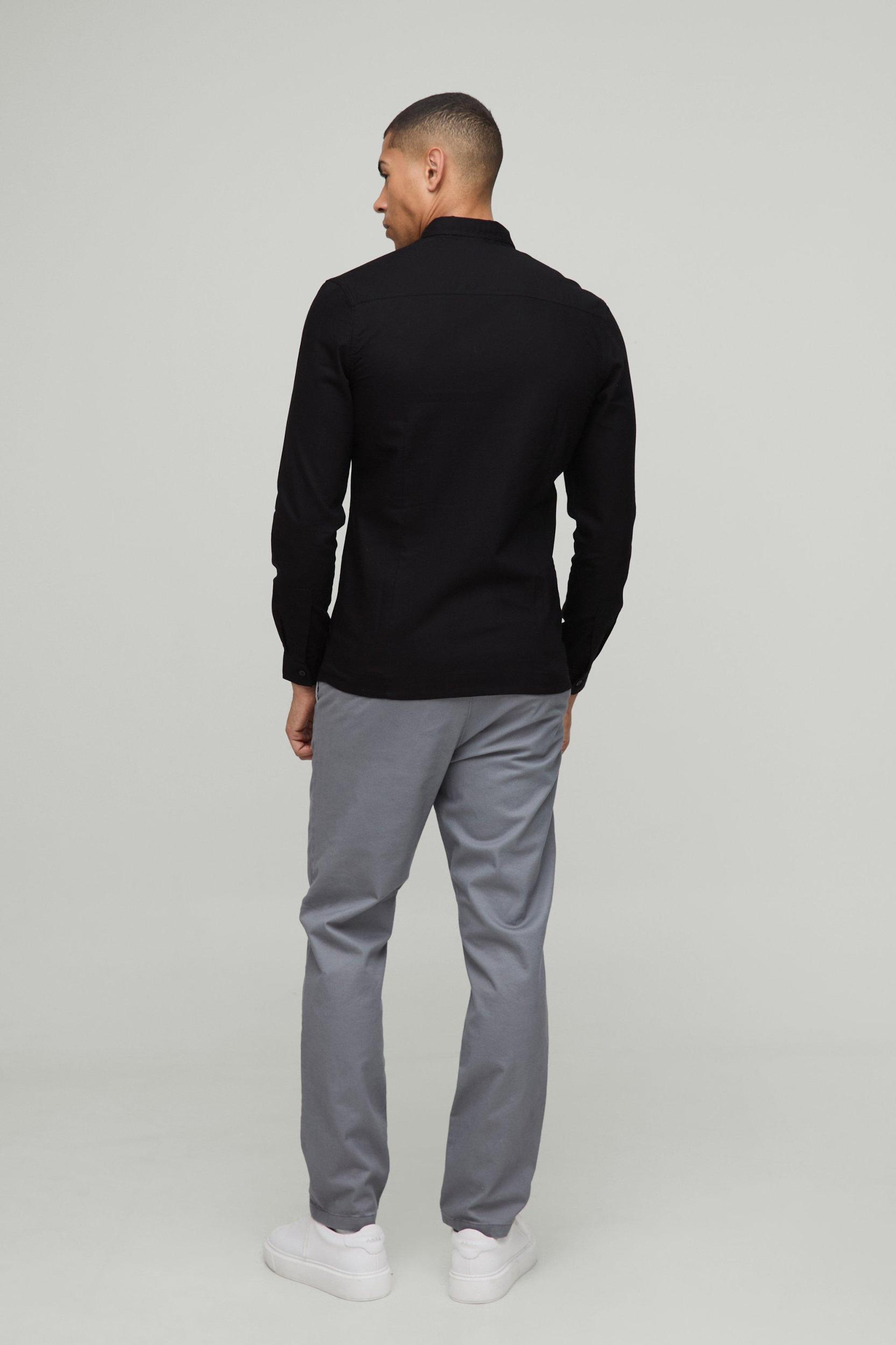 Slim Fit Button Down Collar Oxford Short Sleeve Shirt | boohooMAN USA Product Image