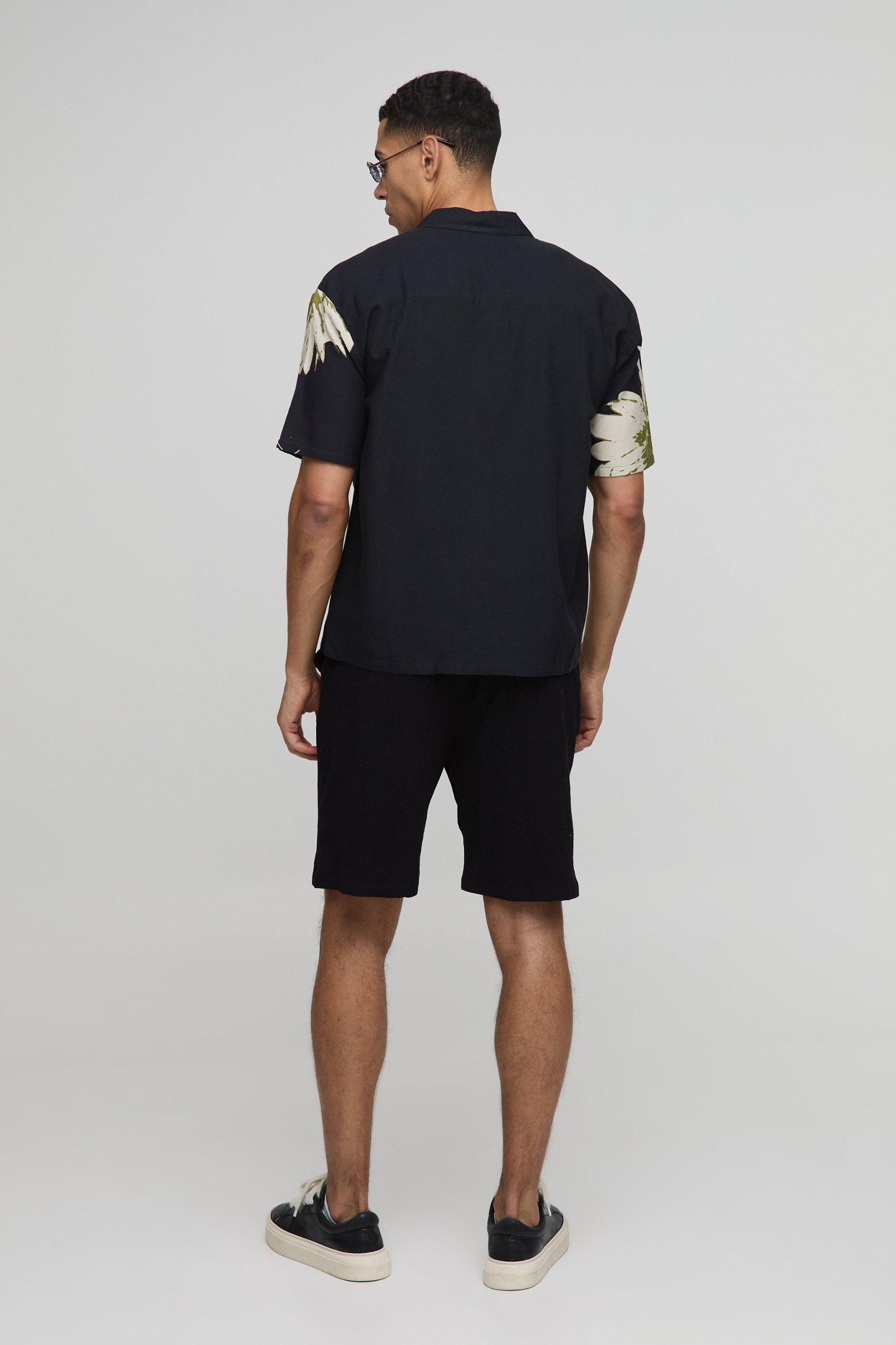 Oversized Floral Print Linen Look Shirt | boohooMAN USA Product Image