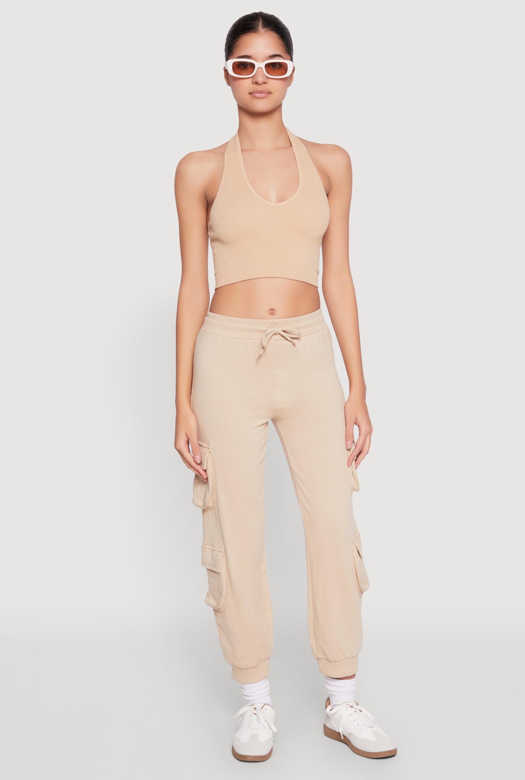 Womens Fleece Ruched Hem Cargo Sweatpants Product Image