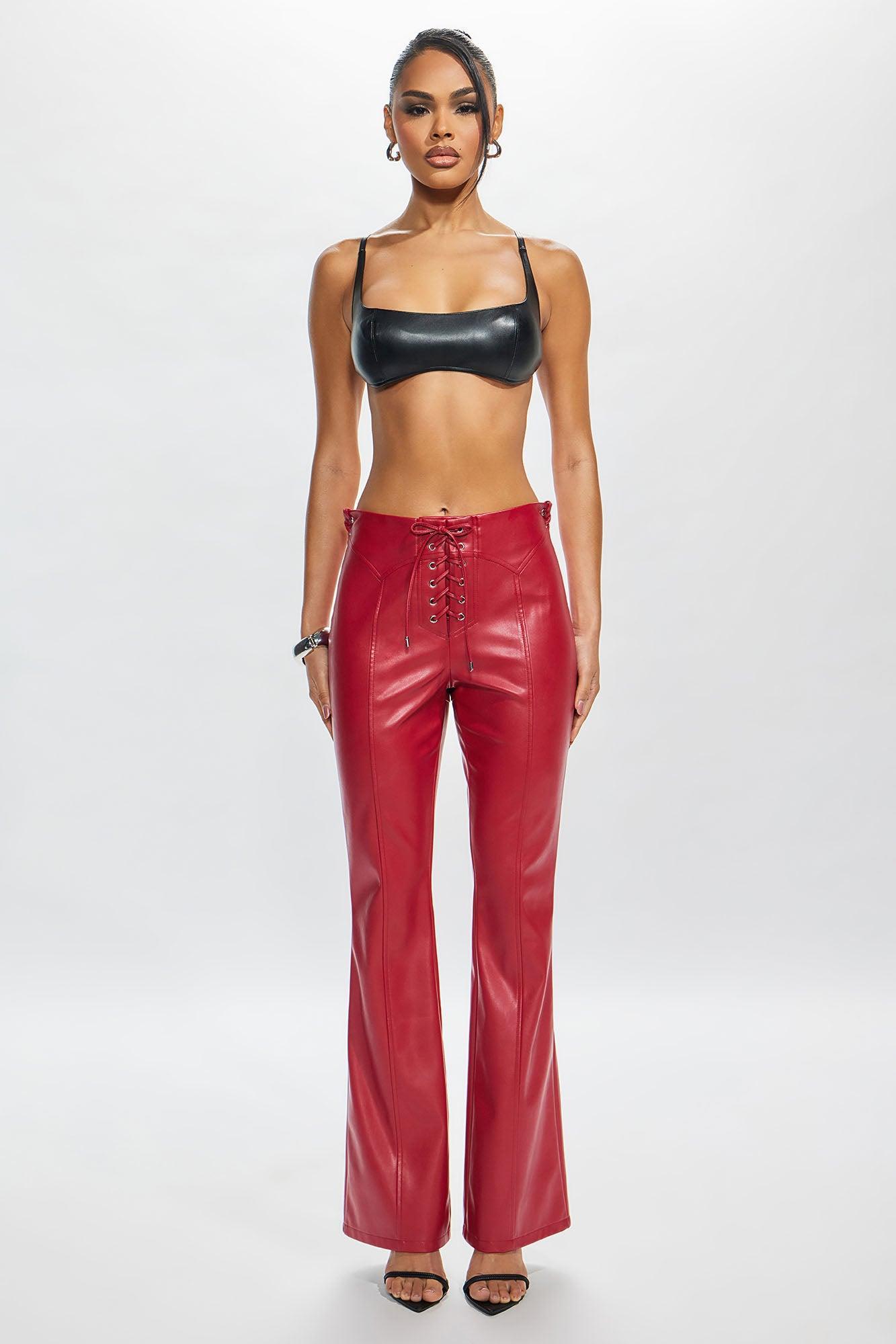 Vivienne Faux Leather Lace Up Pant - Red Product Image