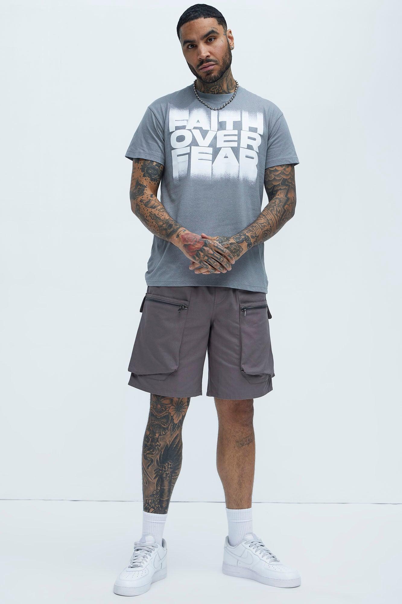 Faith Over My Fears Short Sleeve Tee - Light Grey Product Image