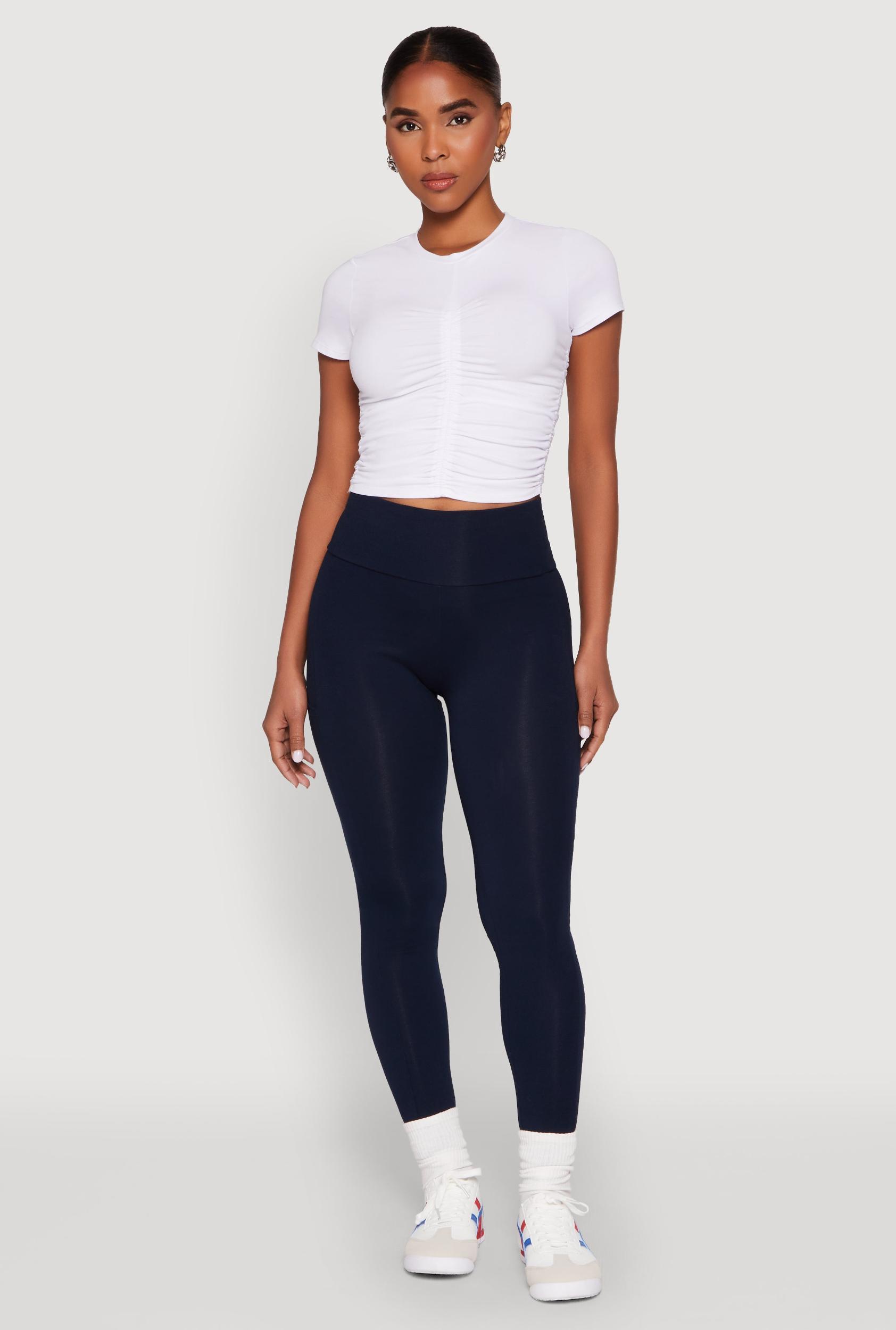 Womens Ruched Crew Neck Cropped Tee Product Image