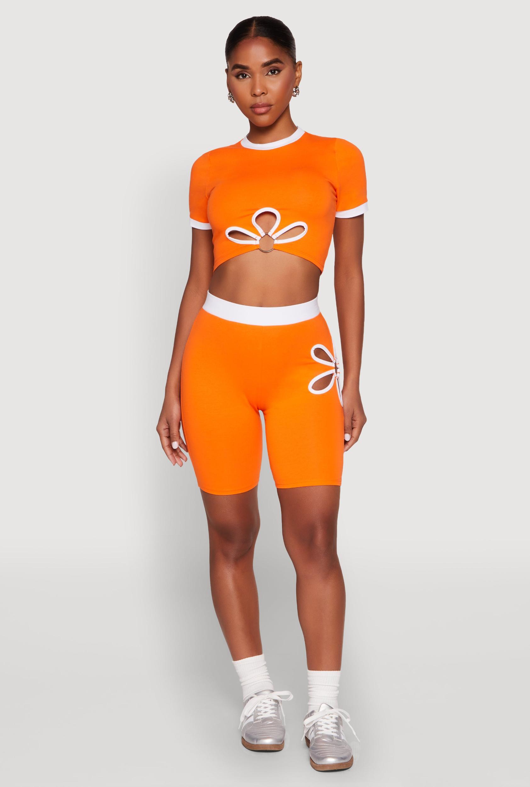 Womens O Ring Flower Cut Out Biker Shorts Product Image