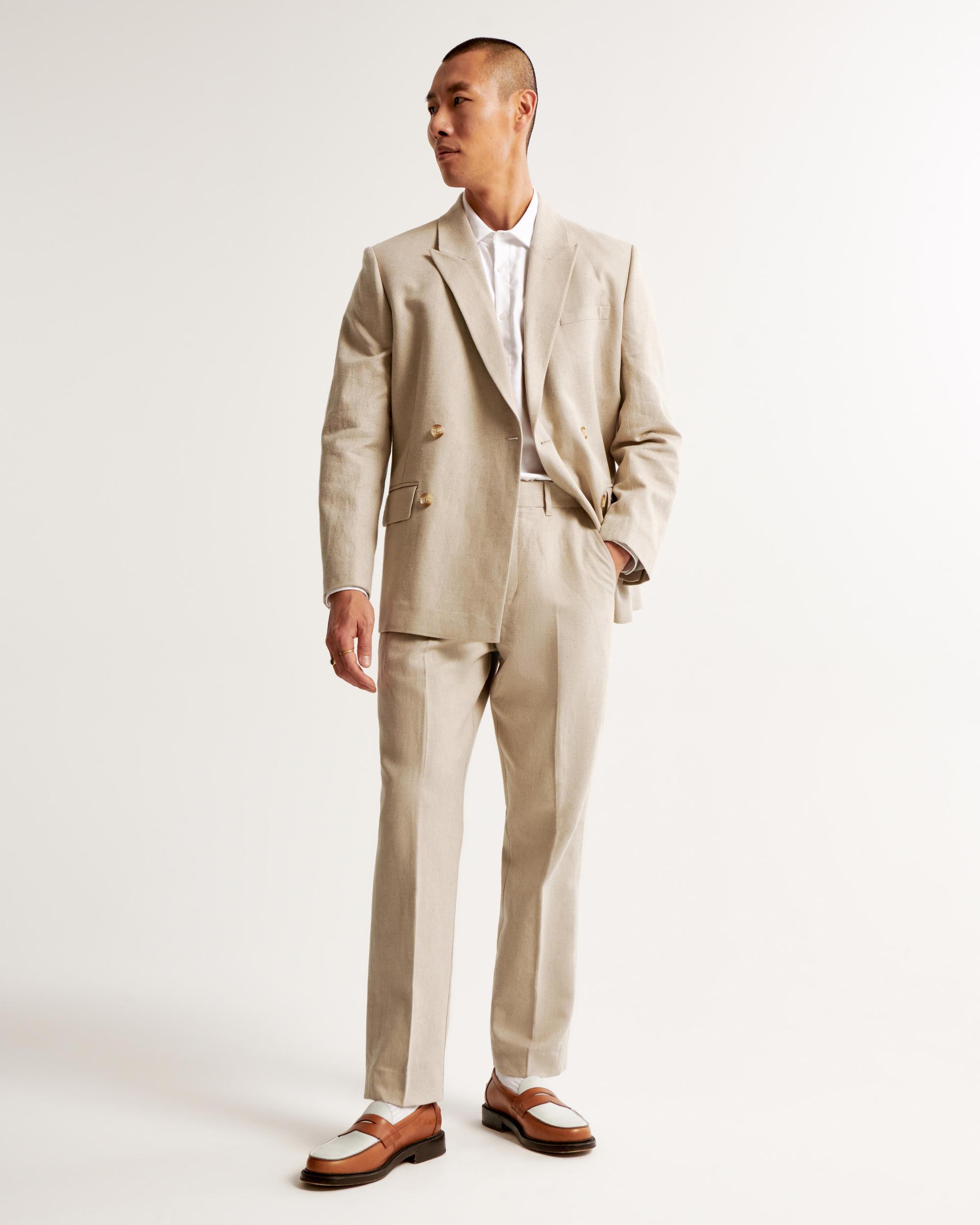 The A&F Collins Tailored Double-Breasted Linen-Blend Blazer Product Image