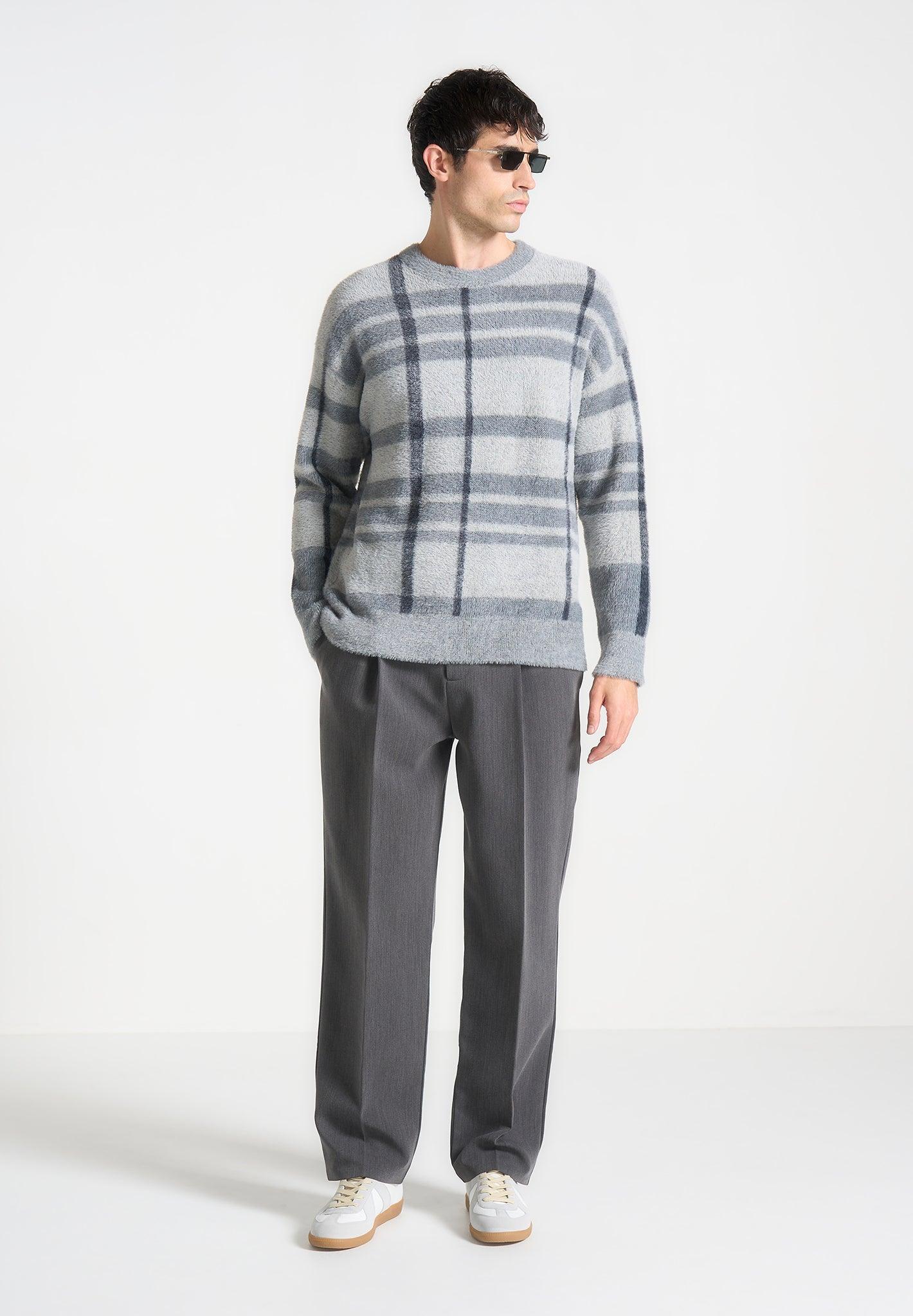 Check Knit Jumper - Grey Male Product Image