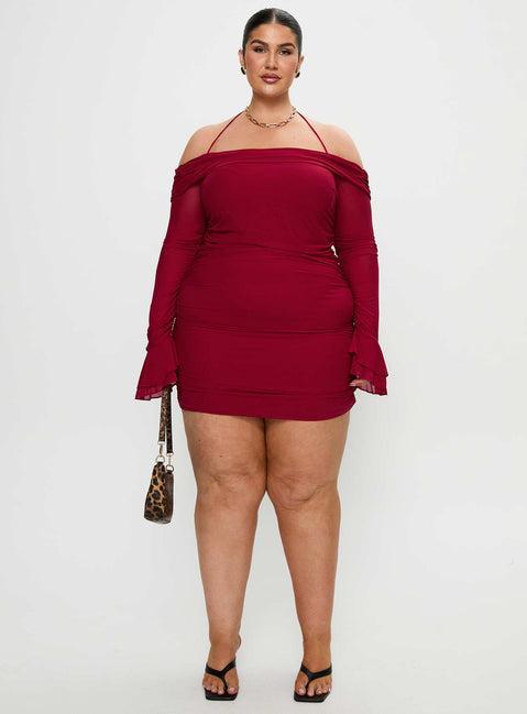 Taylon Off The Shoulder Mini Dress Red Curve Product Image