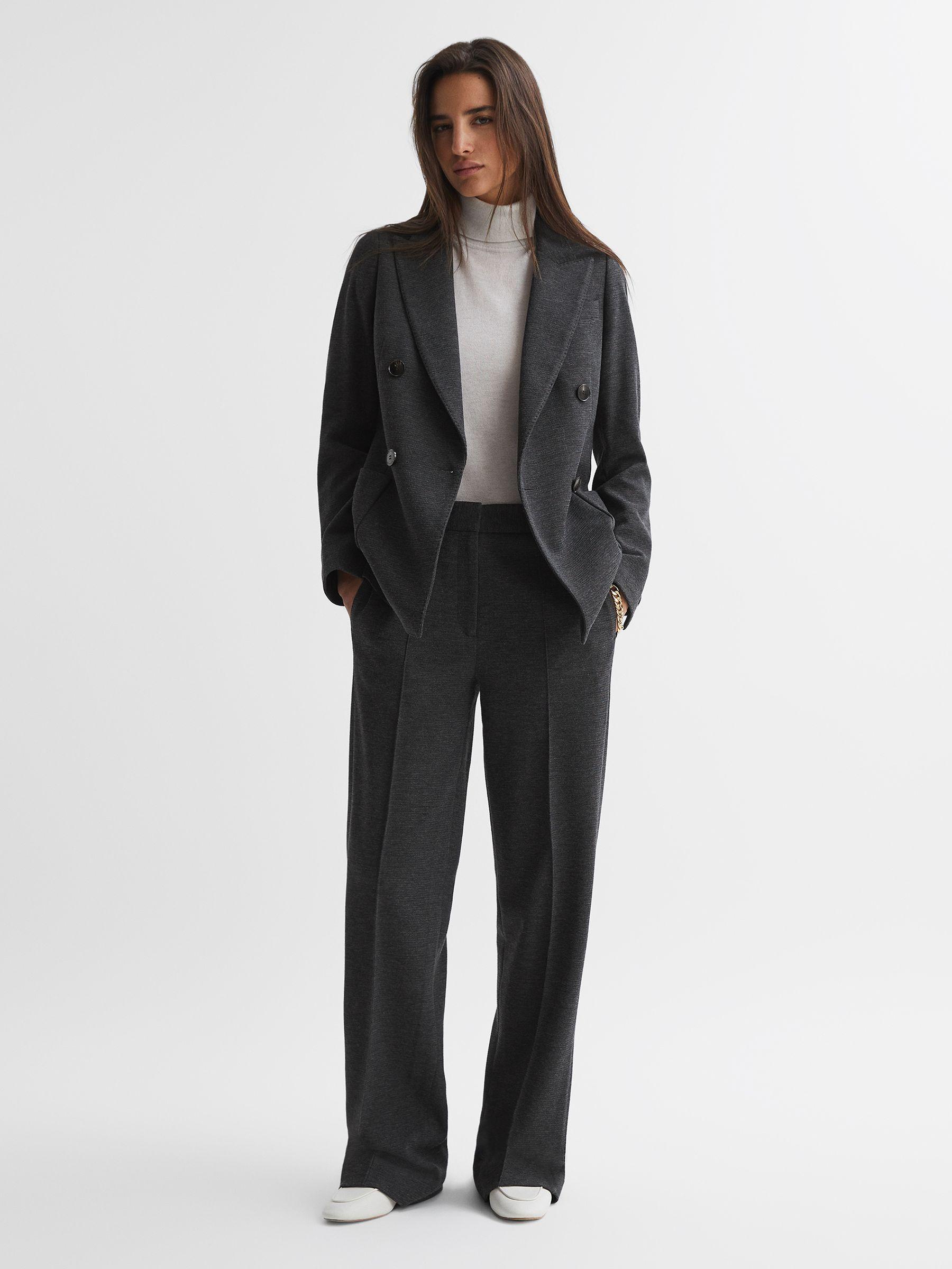 Double Breasted Wool Blend Suit Blazer in Grey Melange Product Image
